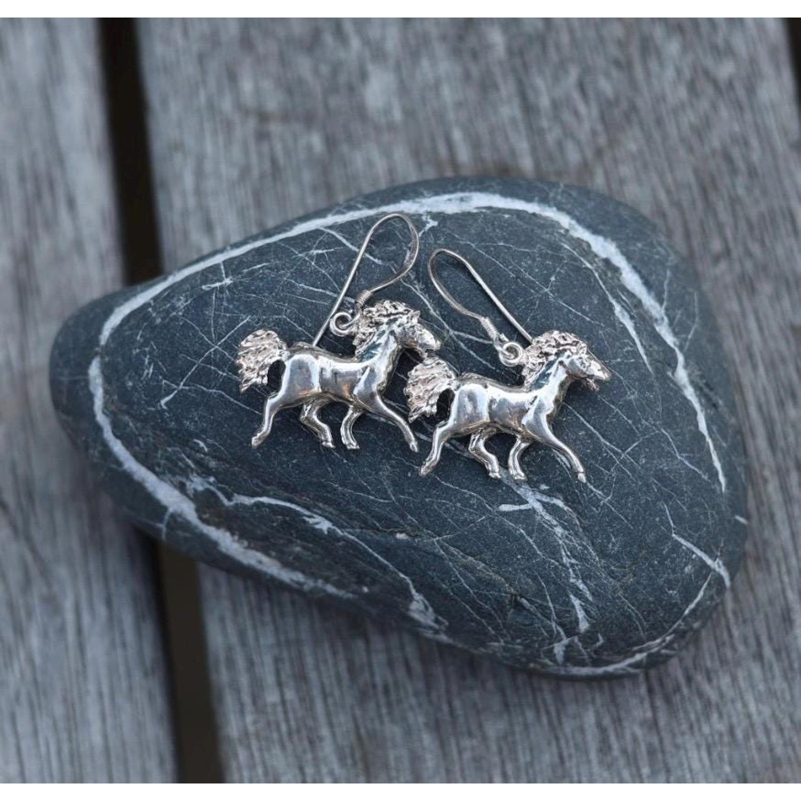 Vintage Sterling Silver Sculptural Horse Earrings | Running Horse | 925 Hook