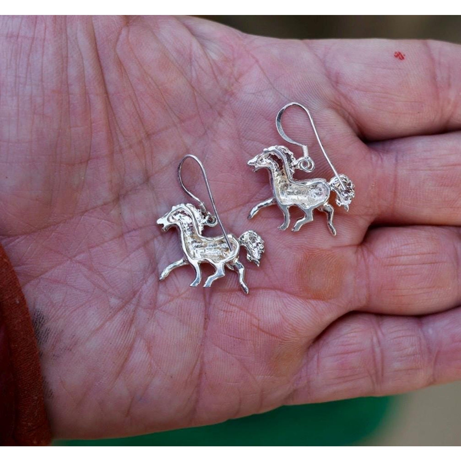 Vintage Sterling Silver Sculptural Horse Earrings | Running Horse | 925 Hook