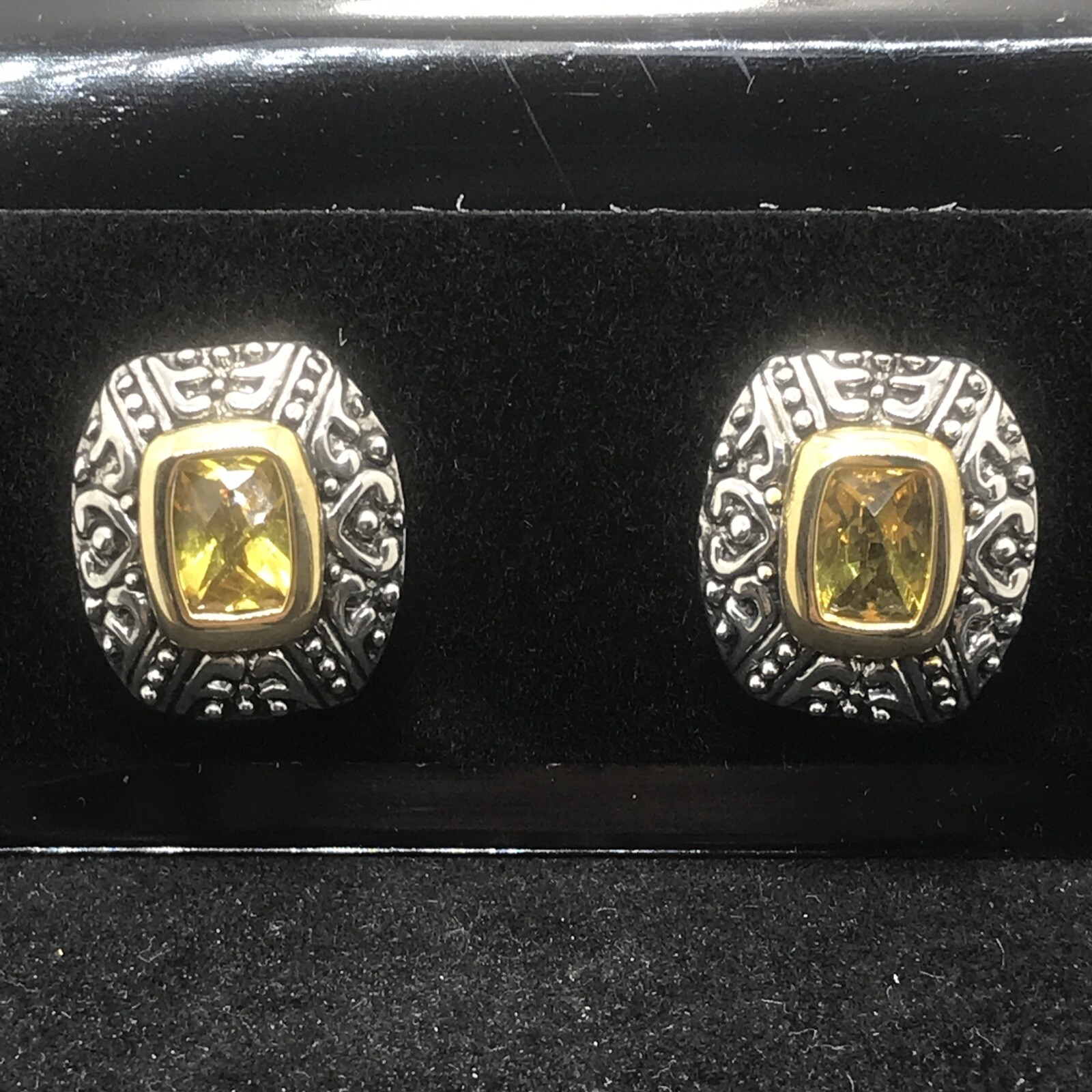 Vintage 2- tone Renaissance Revival Citrine Cubic Zirconia Clip-on Earrings
