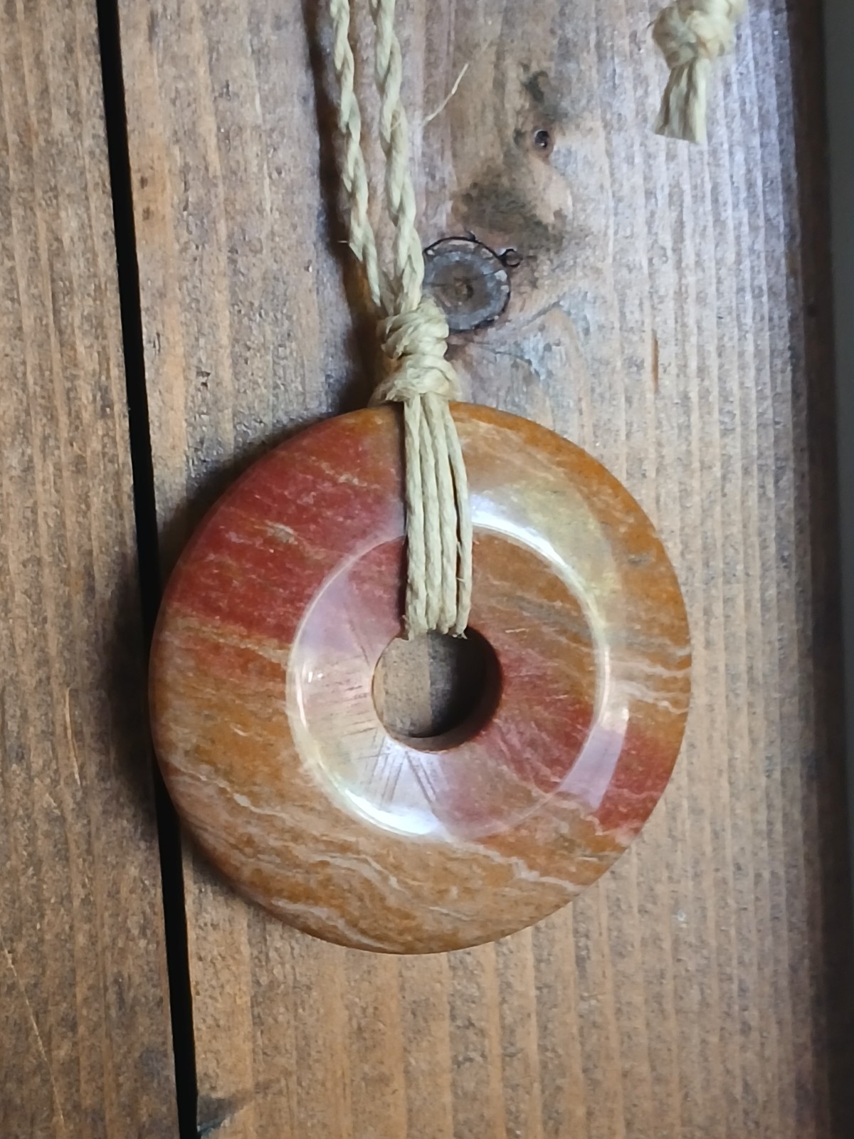 Rainbow Jasper Necklace Hemp Cord Hippie Boho Travel Beach Wear Friend’s Gift