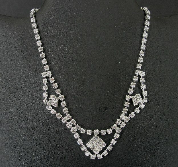 Choker Rhinestone Clear Vintage Fancy Slver Plate Choker Necklace