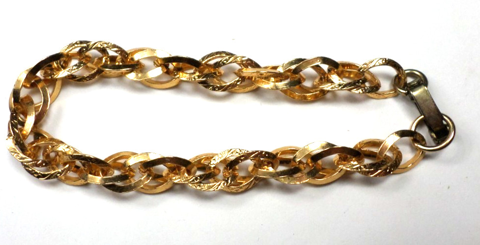 3 Vintage Aluminum Lightweight Germany Gold &Silver Tone Chain Bracelet 8″
