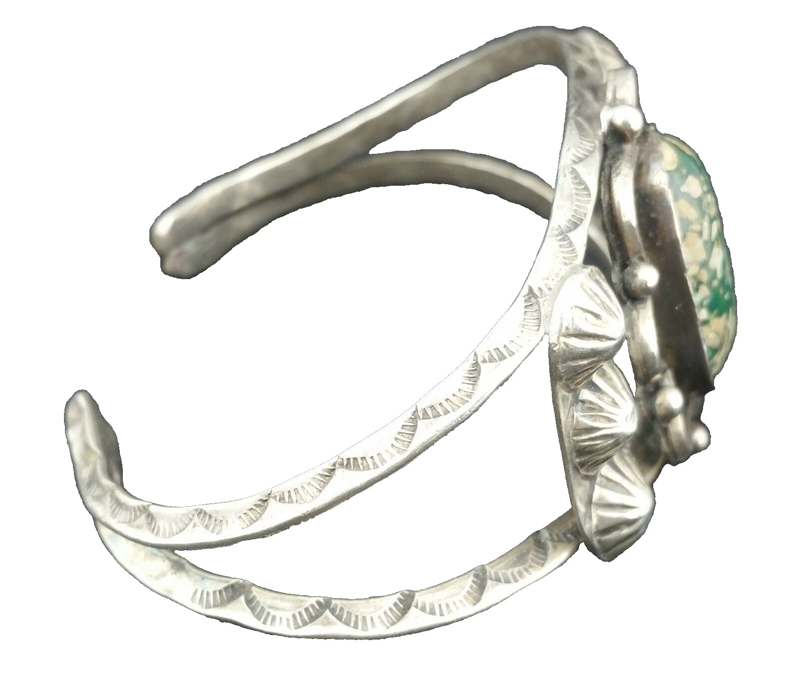 Vtg Damele Turquoise Sterling Silver Cuff Concho Bracelet Circa 1920s Sand Cast