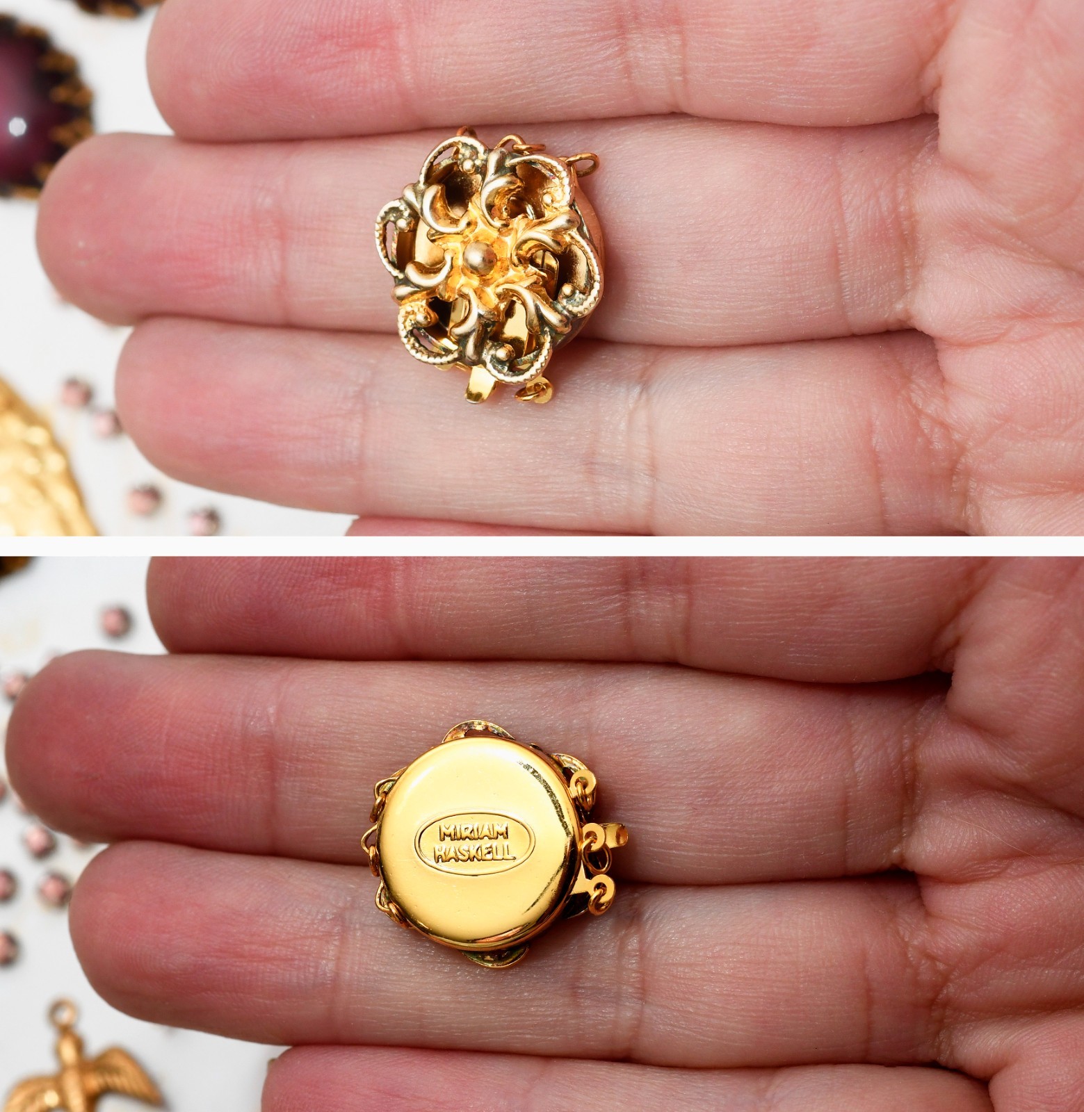 Vintage Lot Miriam Haskell Jewelry Parts Stampings Brooch Finding Necklace Beads