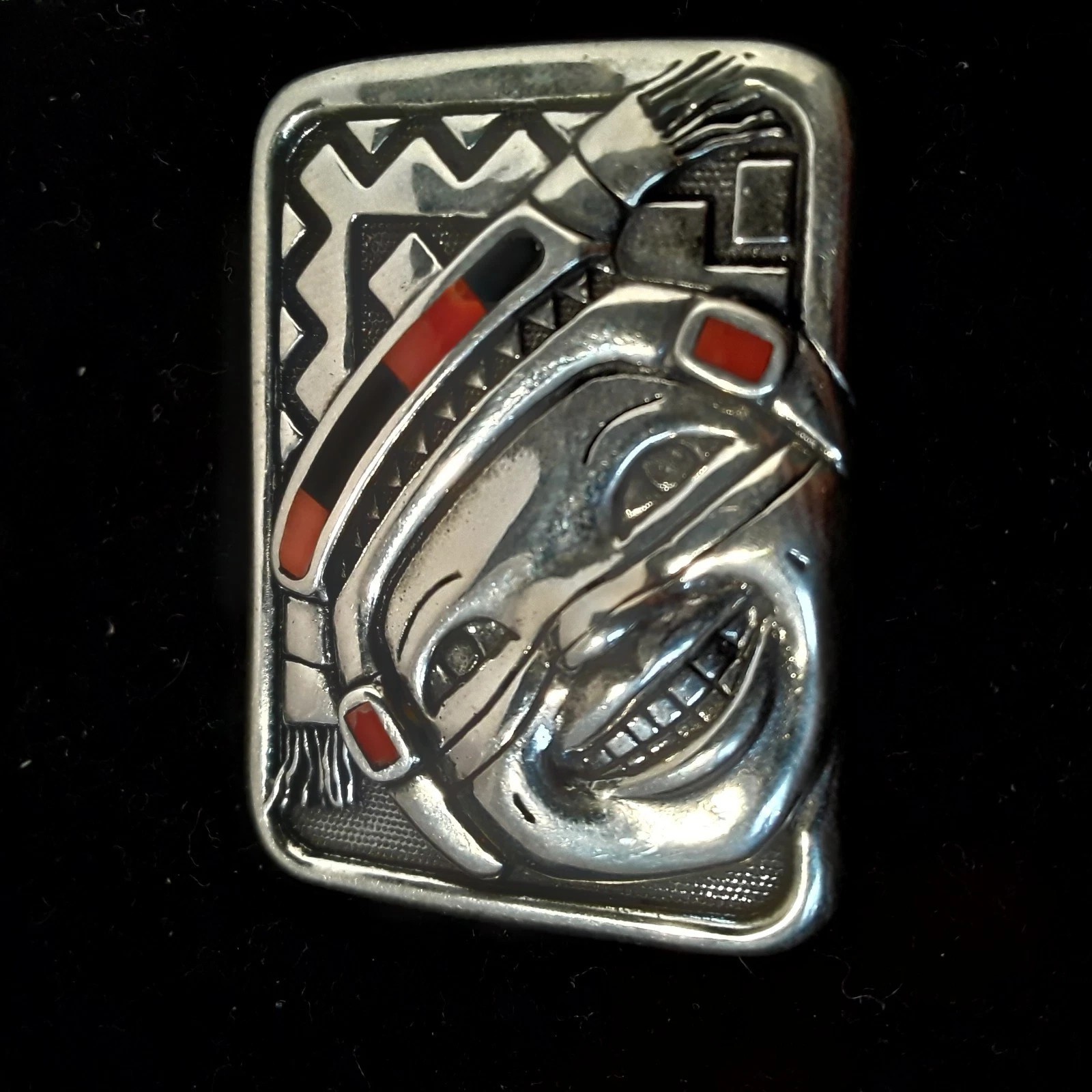 Kathleen Wall Sterling Silver 925 Coral Pendant Pueblo Southwestern Inlay
