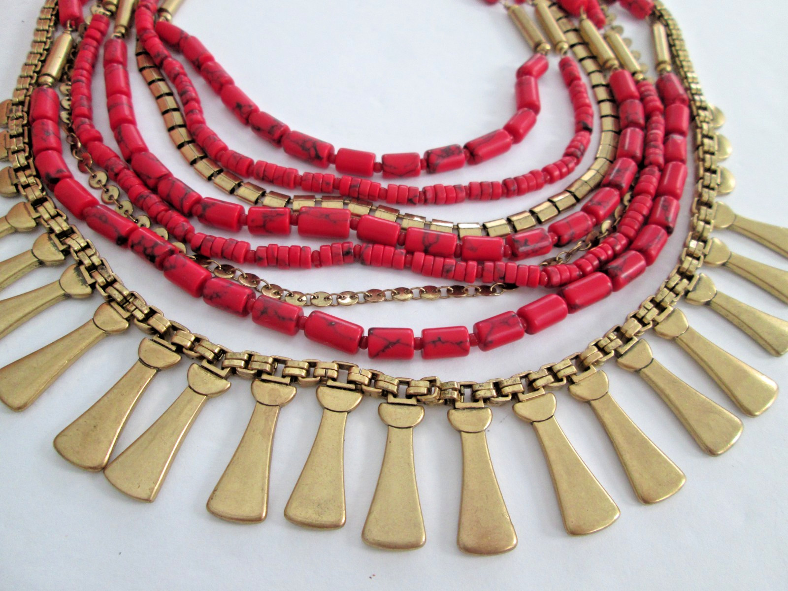STELLA & DOT Bliss Necklace Convertible 3 in 1 Multi Strand Coral Gold Tone 20″