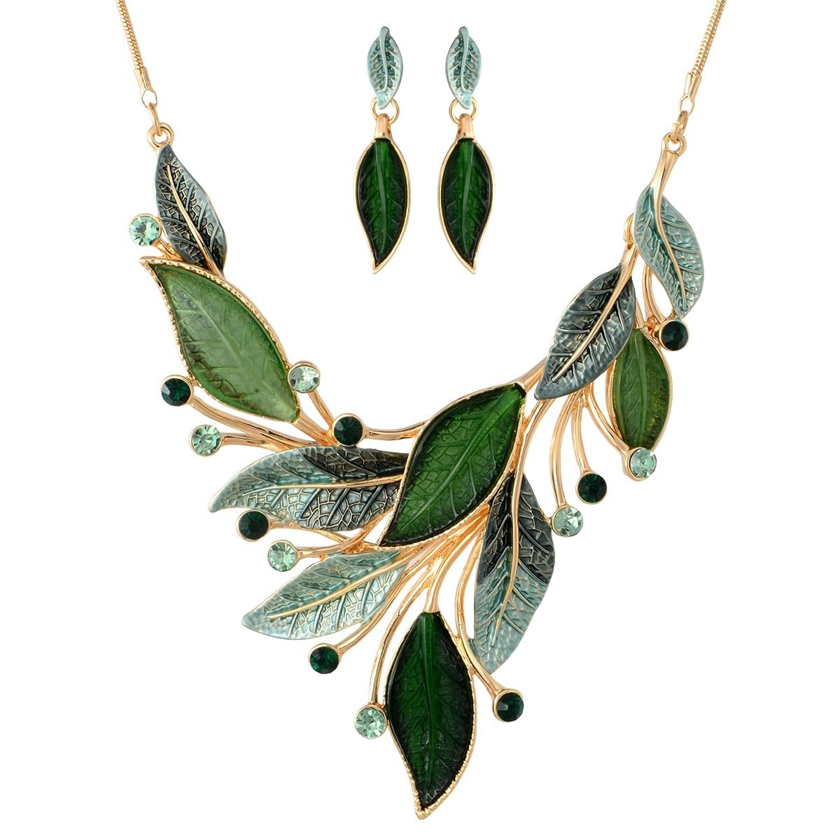 Vintage Chunky Statement Jewelry Set – Bohemian Leaf Floral Bib Necklace & Earri