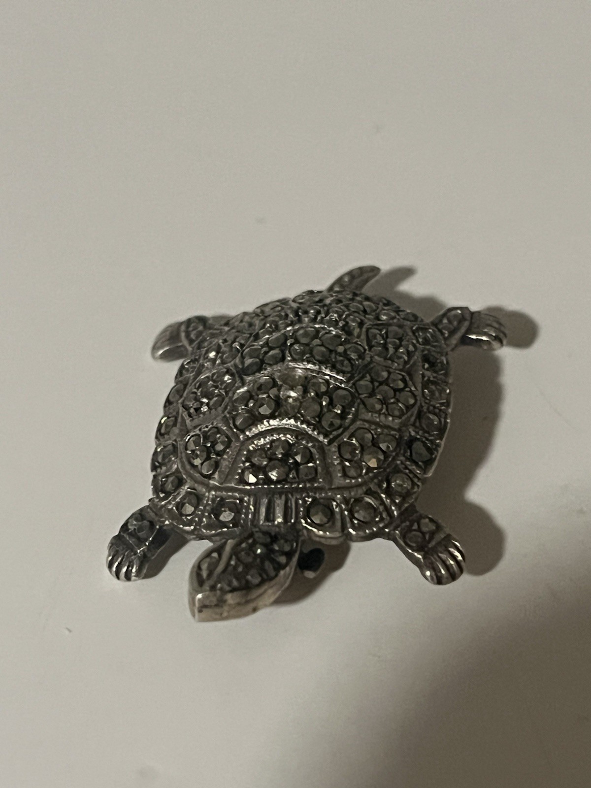 Vintage Sterling Silver 925 Turtle Pendant Charm Marcasite