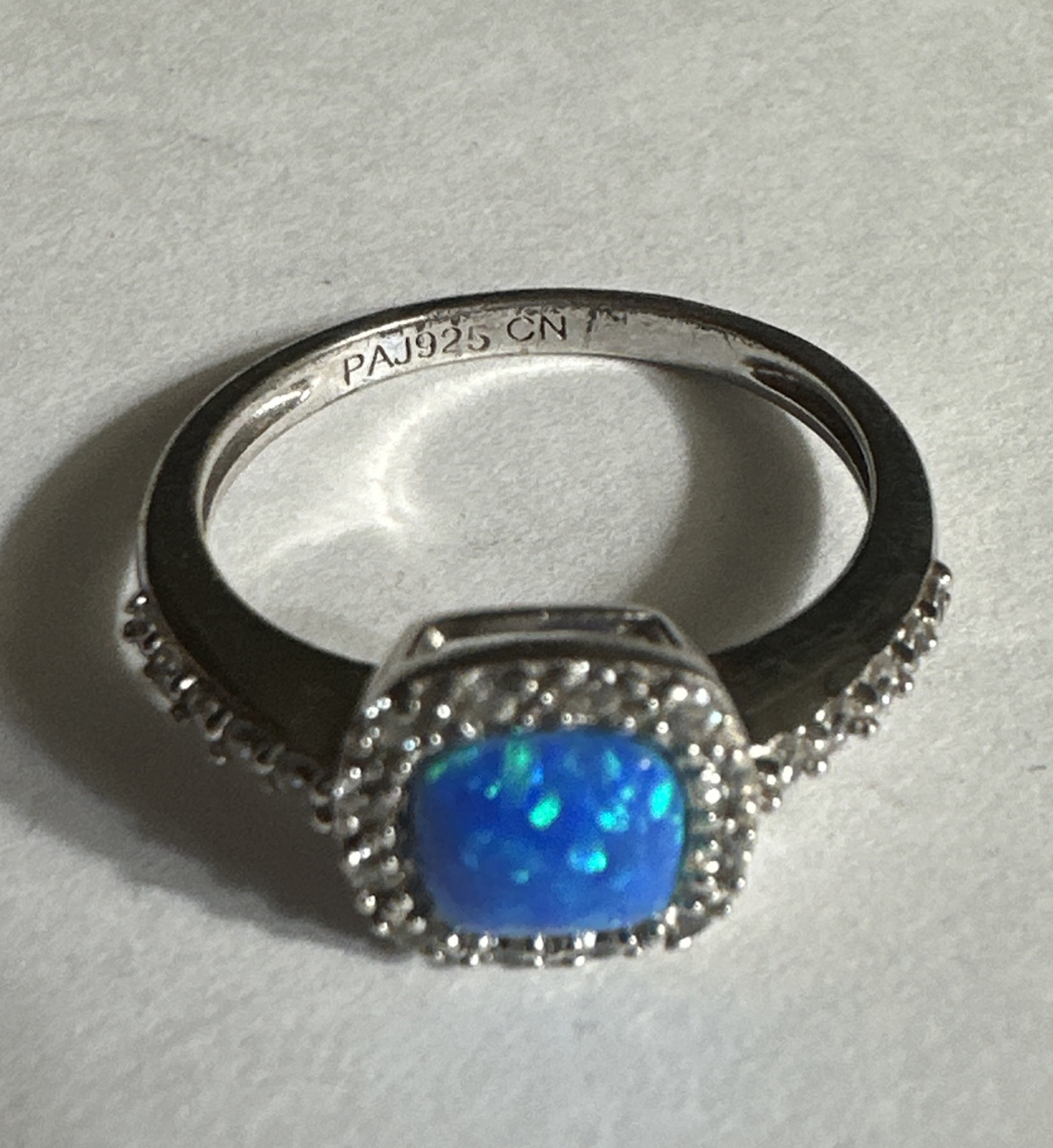 Sterling Silver Signed PAJ 925 CN Blue Opal Ring Size 7