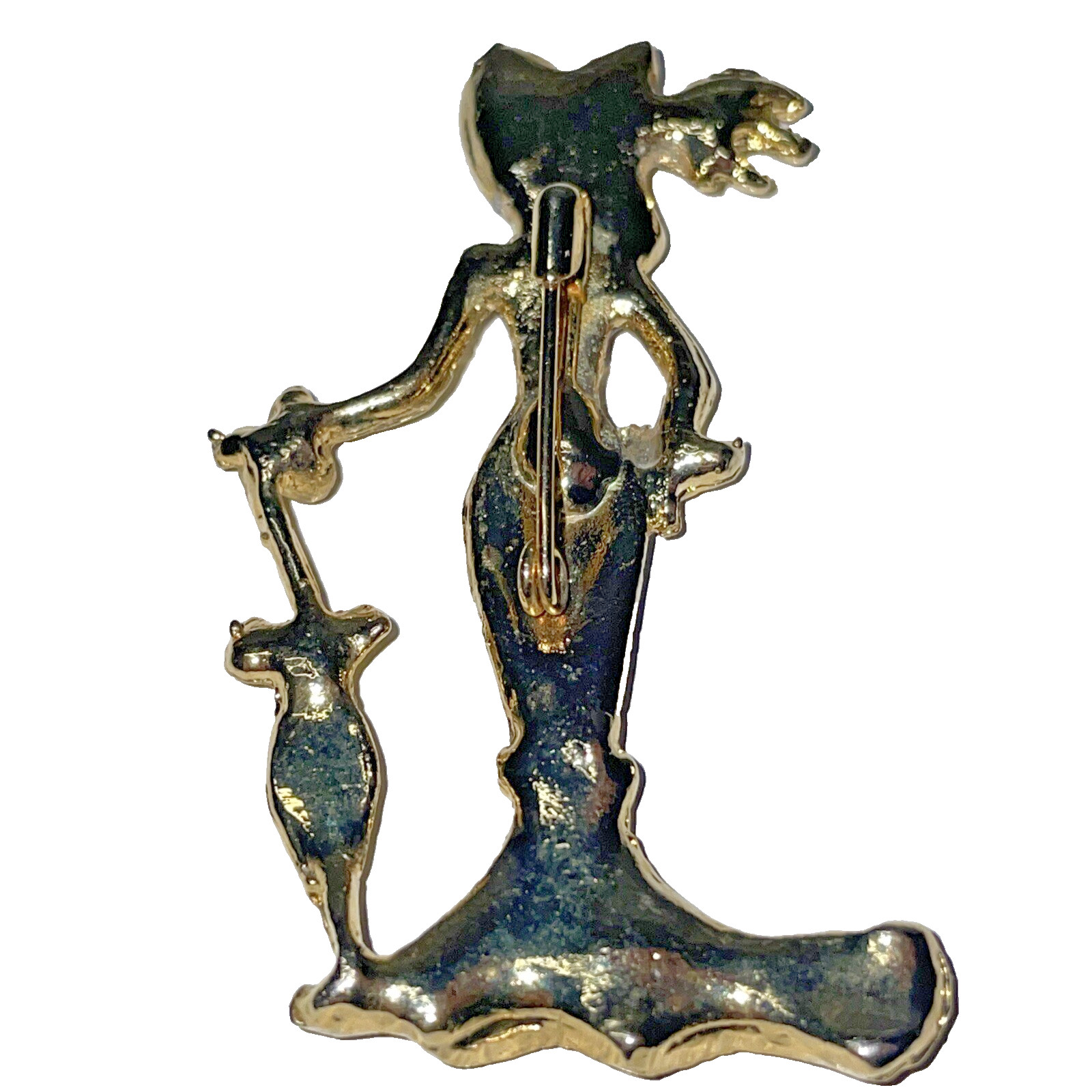 Vintage Woman Pin Brooch With Umbrella Gold Tone Purple Enamel Safety Pin Clasp