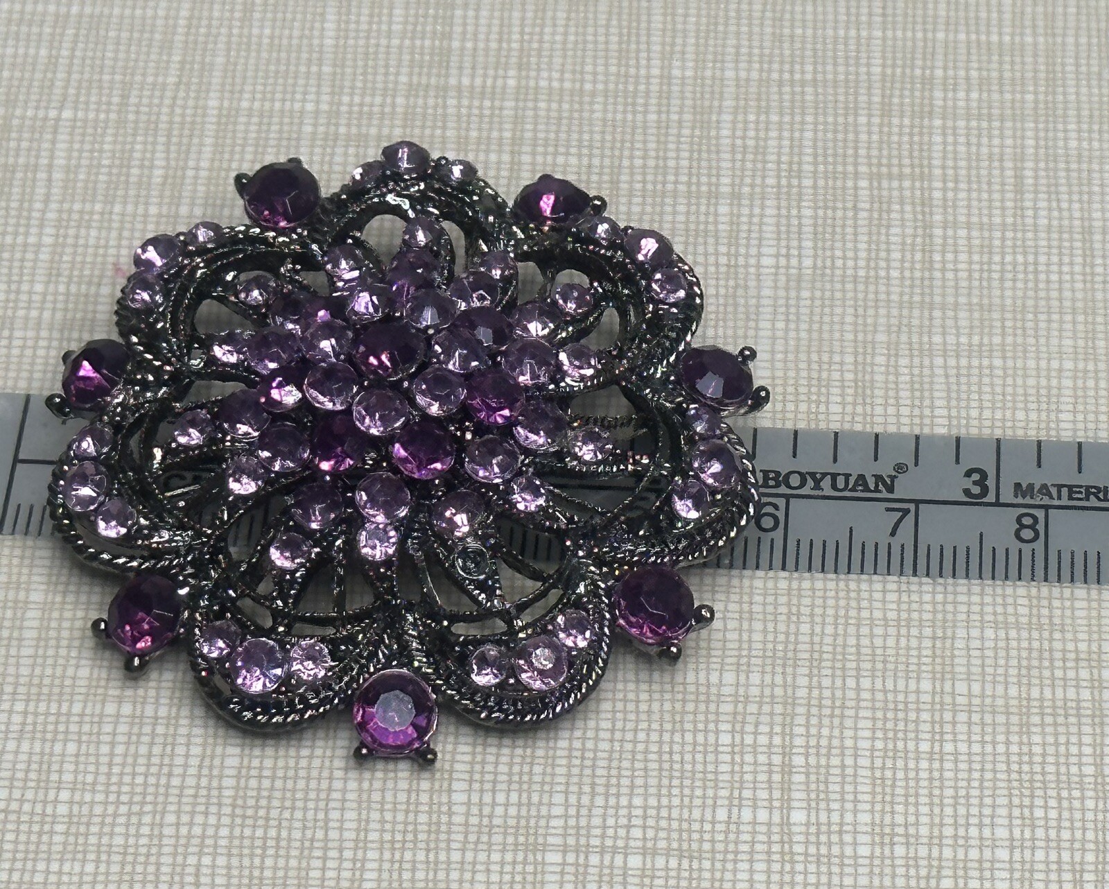 Vintage Amethyst Rhinestone Brooch Pin Approximately 2”