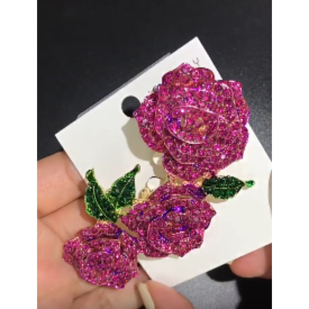 Rhinestone Valentine Brooches Red Love Heart Rose Flower Brooch Pin for Women US
