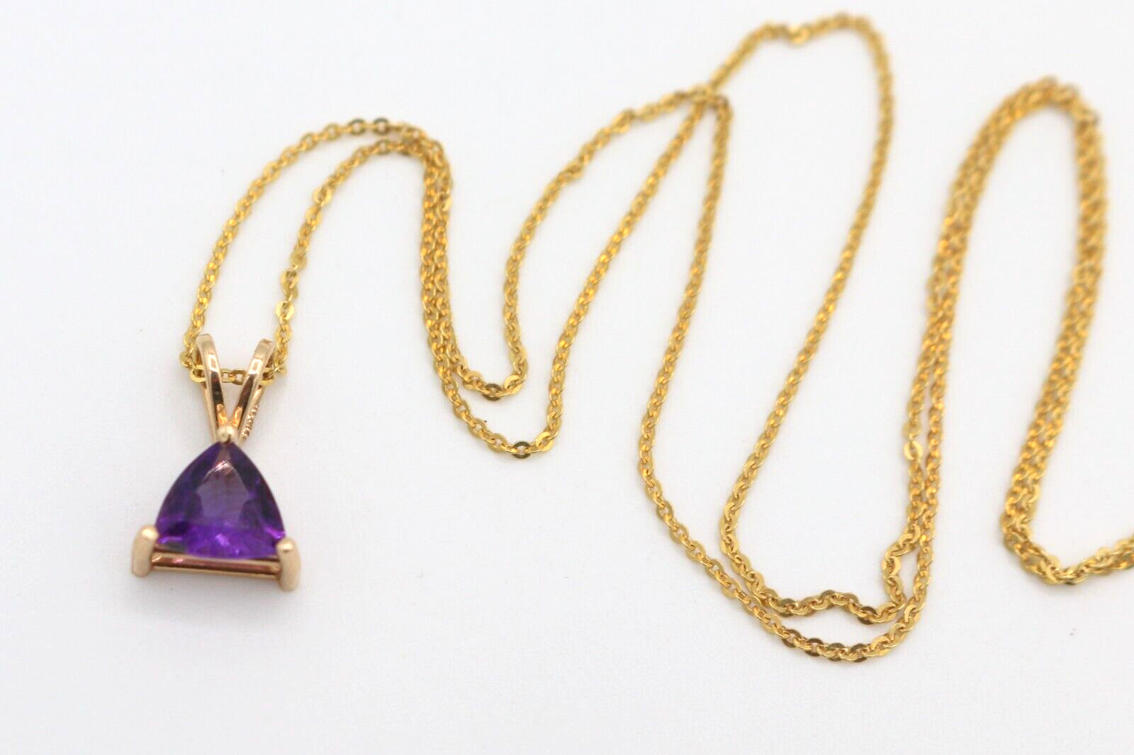 Clyde Duneier CID 14k Yellow Gold Trillion Cut Purple Amethyst Pendant Necklace
