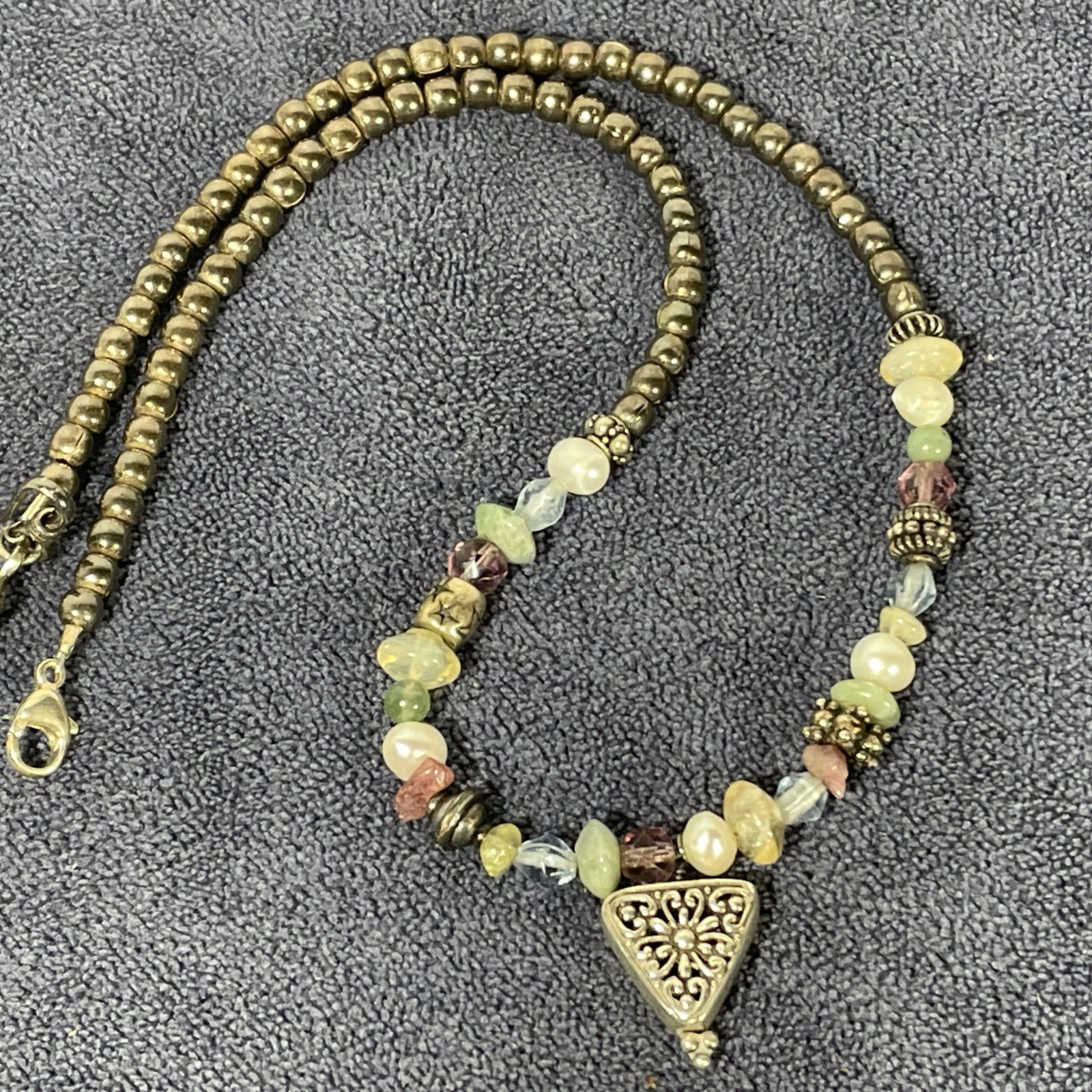 Sterling Silver Pastel Colors & Silver Bead Necklace Southwest 925 16.5″ Long