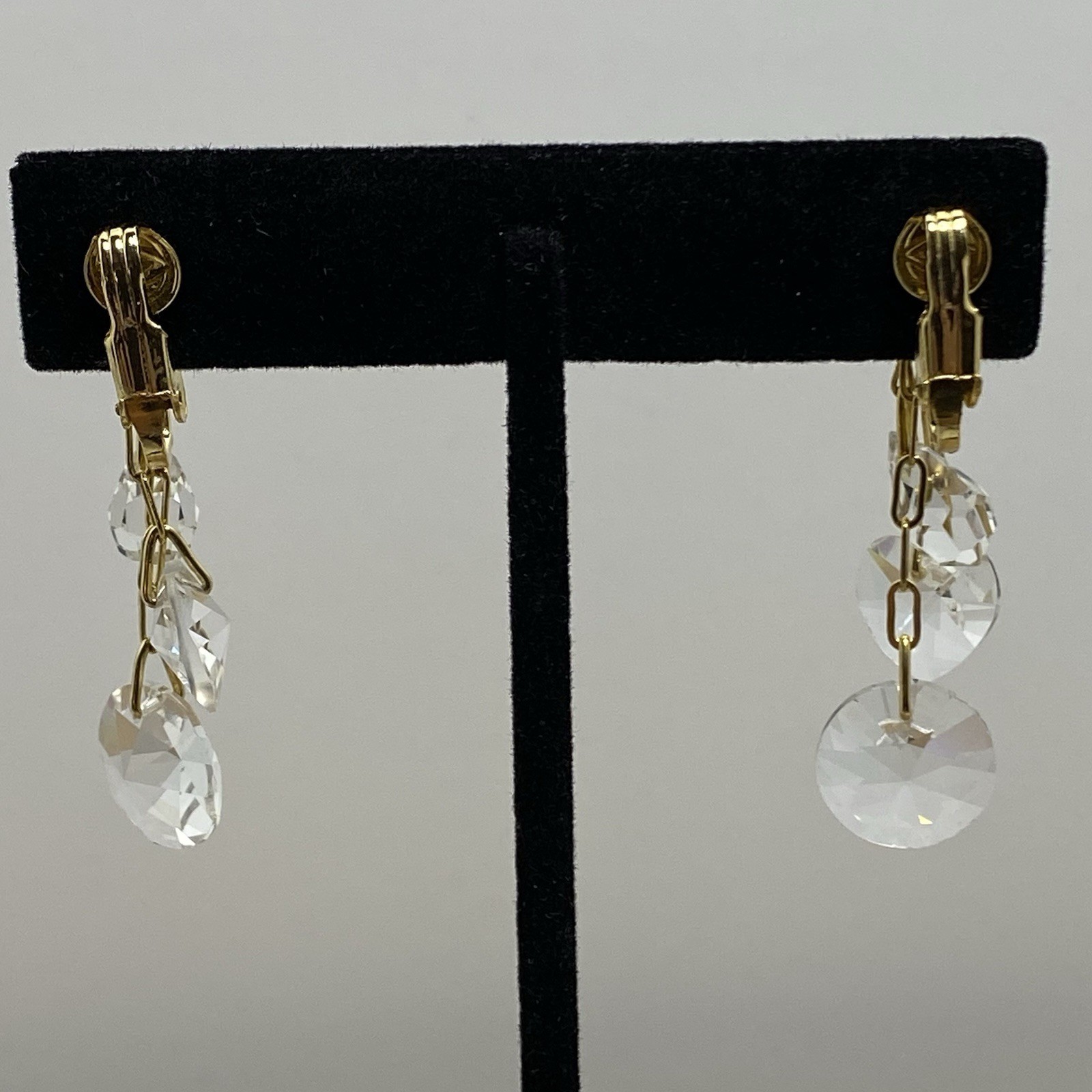 Hoop Dangle Drop Clip On Earrings Gold Tone Crystal Beads Boho