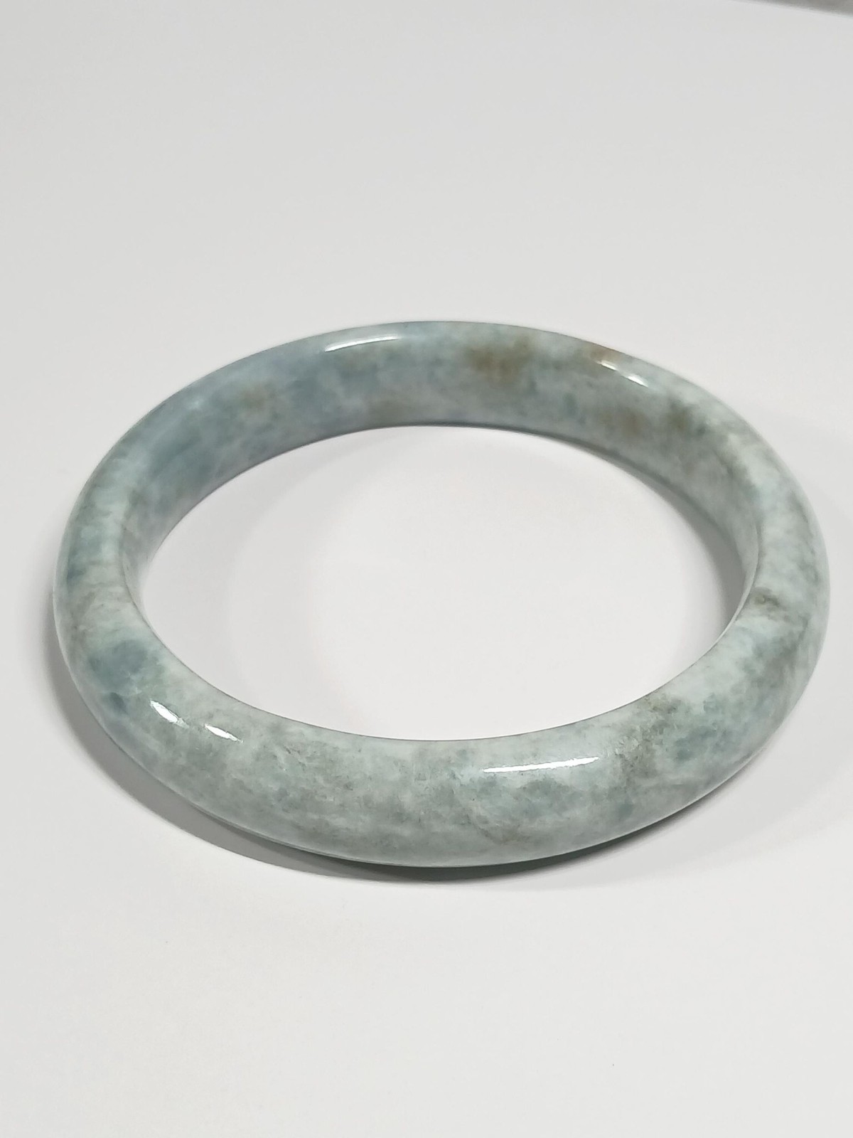 Pale Green Blue Jadeite Bracelet with Brown Inclusions 67mm