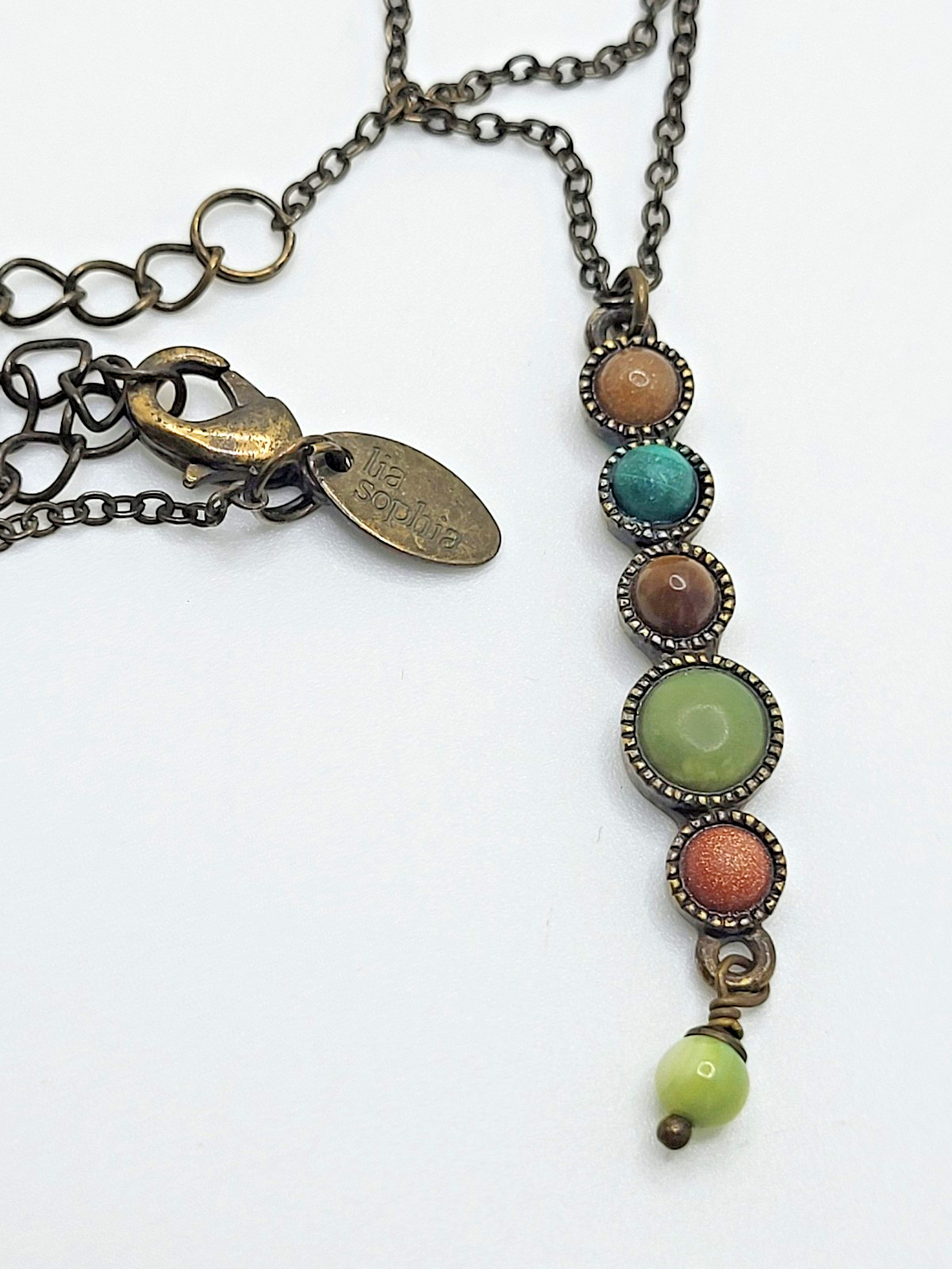 Vintage Lia Sophia “Wisp” Multi Stone Drop Pendant Necklace 16″