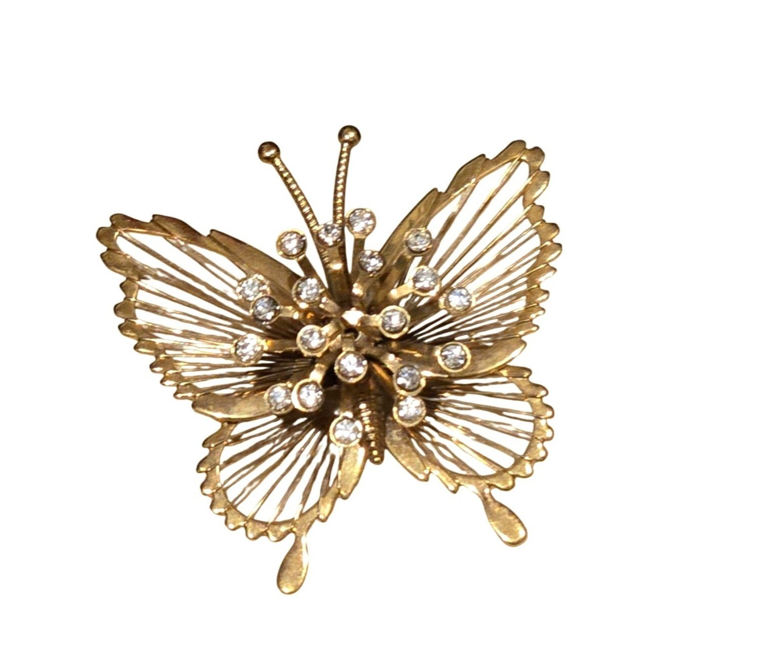 Vintage Monet butterfly brooch intricate wired wings and sparkling rhinestones