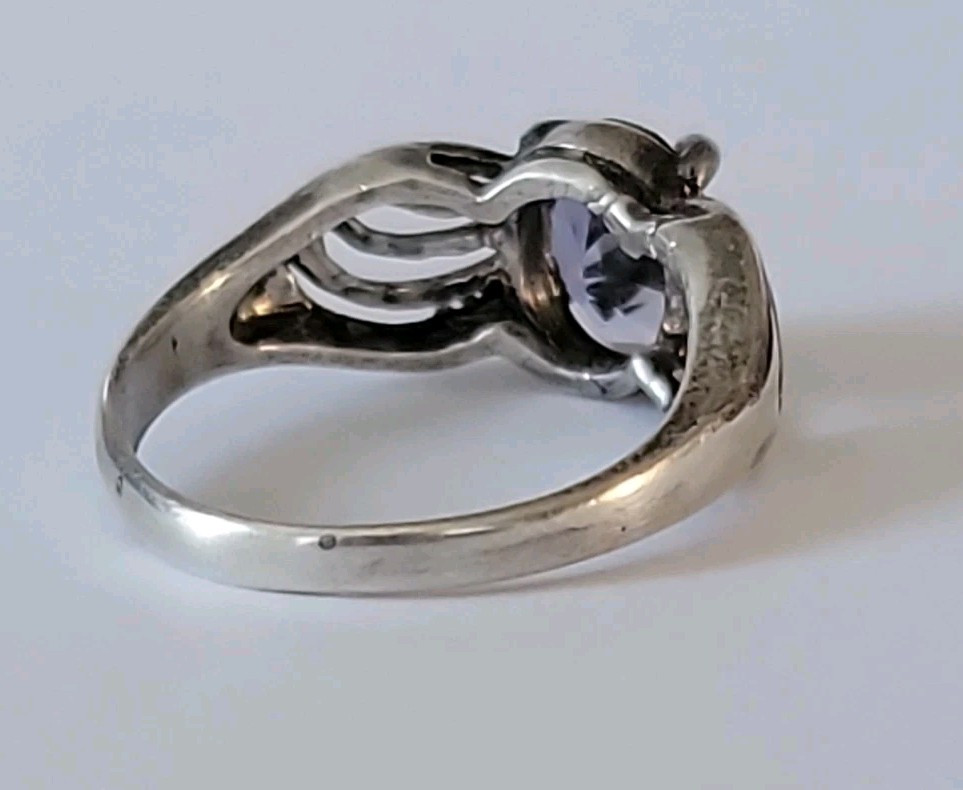 Vintage Dusty Blue Iolite Gem Stone Sterling Silver Ring 4.75″