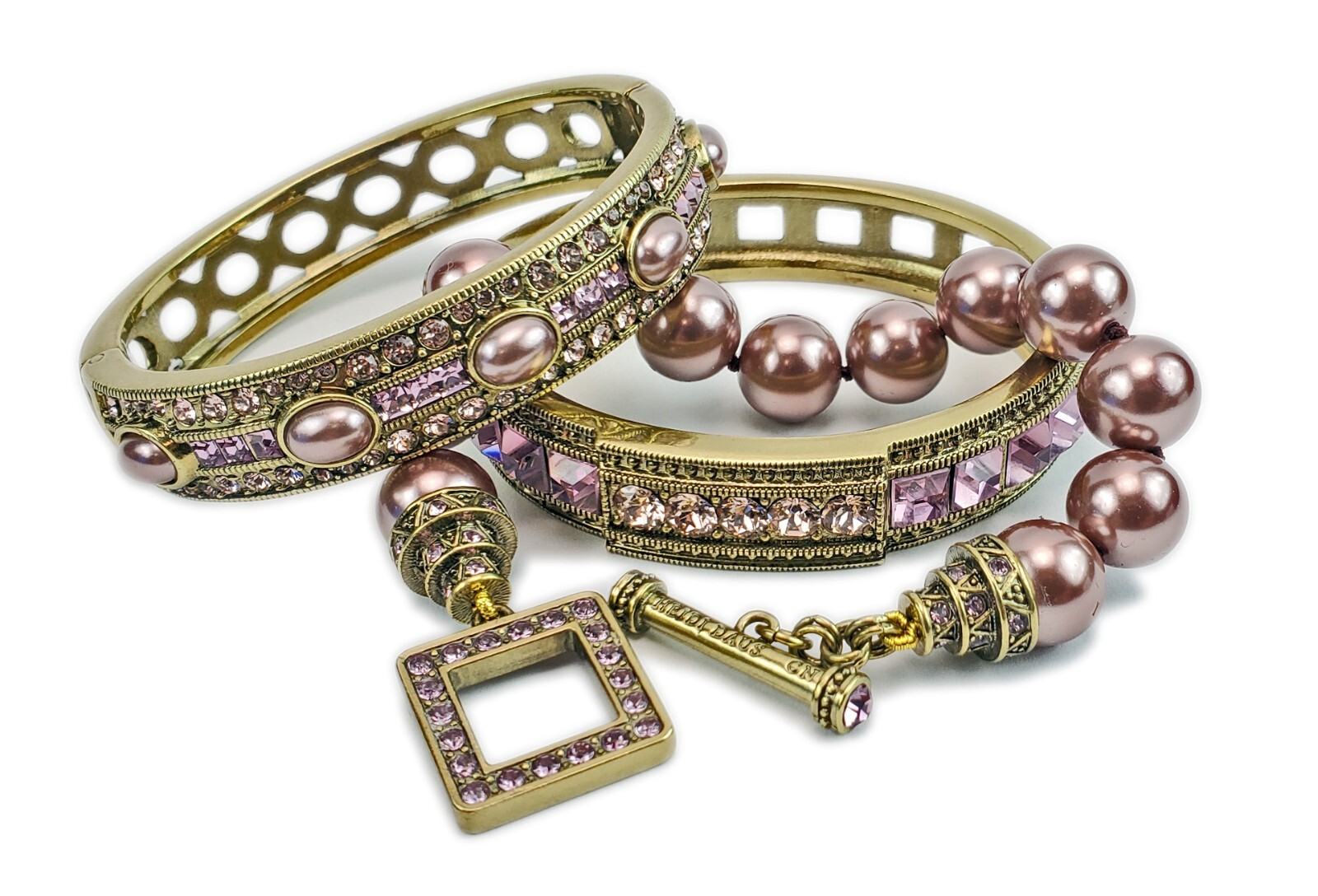 HEIDI DAUS Jewelry 3pc CUT CRYSTAL BEAD TOGGLE BRACELET +2 BANGLE BRACELETS