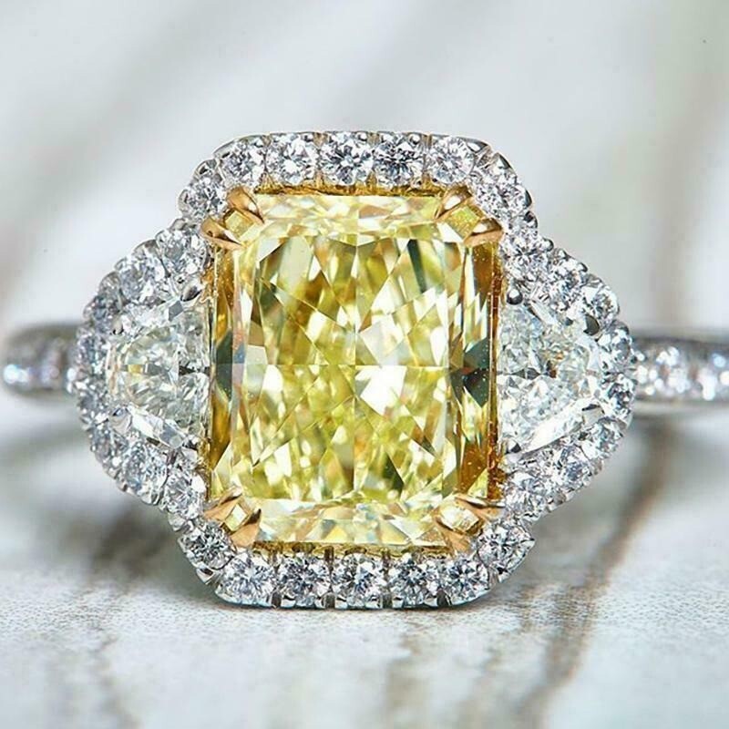 Art Deco 4.60Ct Lab-Created Canary Diamond Vintage Style Wedding Ring 925 Silver