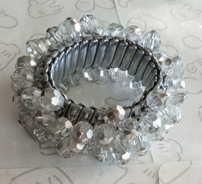 Cha Cha Expansion Bracelet Aurora Borealis AB Crystal Vintage Silver Tone