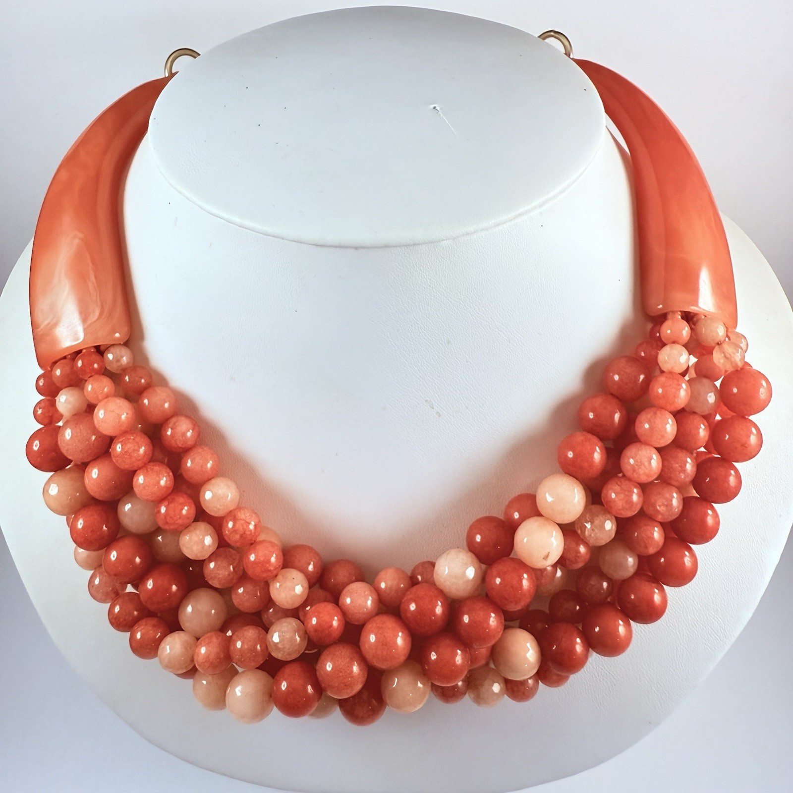 Vintage CHICO’S Signed Simulated Coral Glass Beaded Multi Strand Necklace 20″