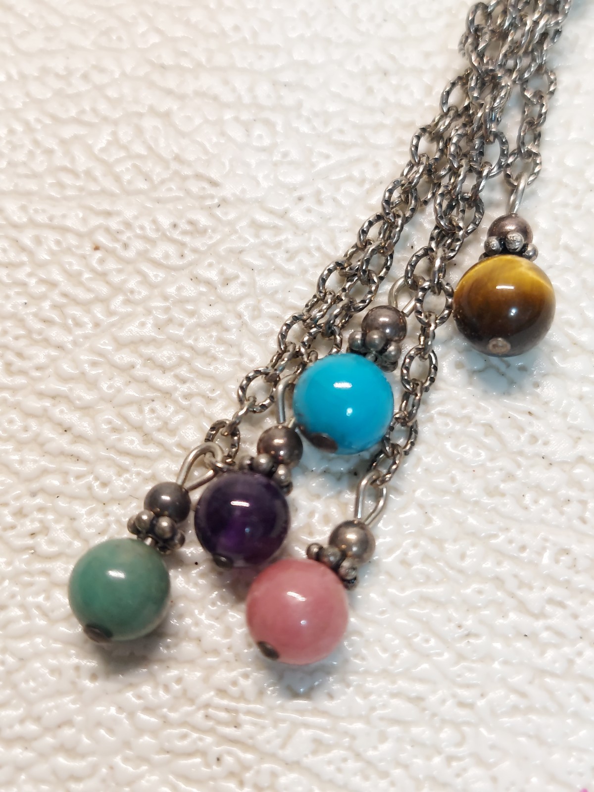 Vintage Q.T. Italy 925 Silver Multi Gemstone Tassel Necklace 47cm 16g