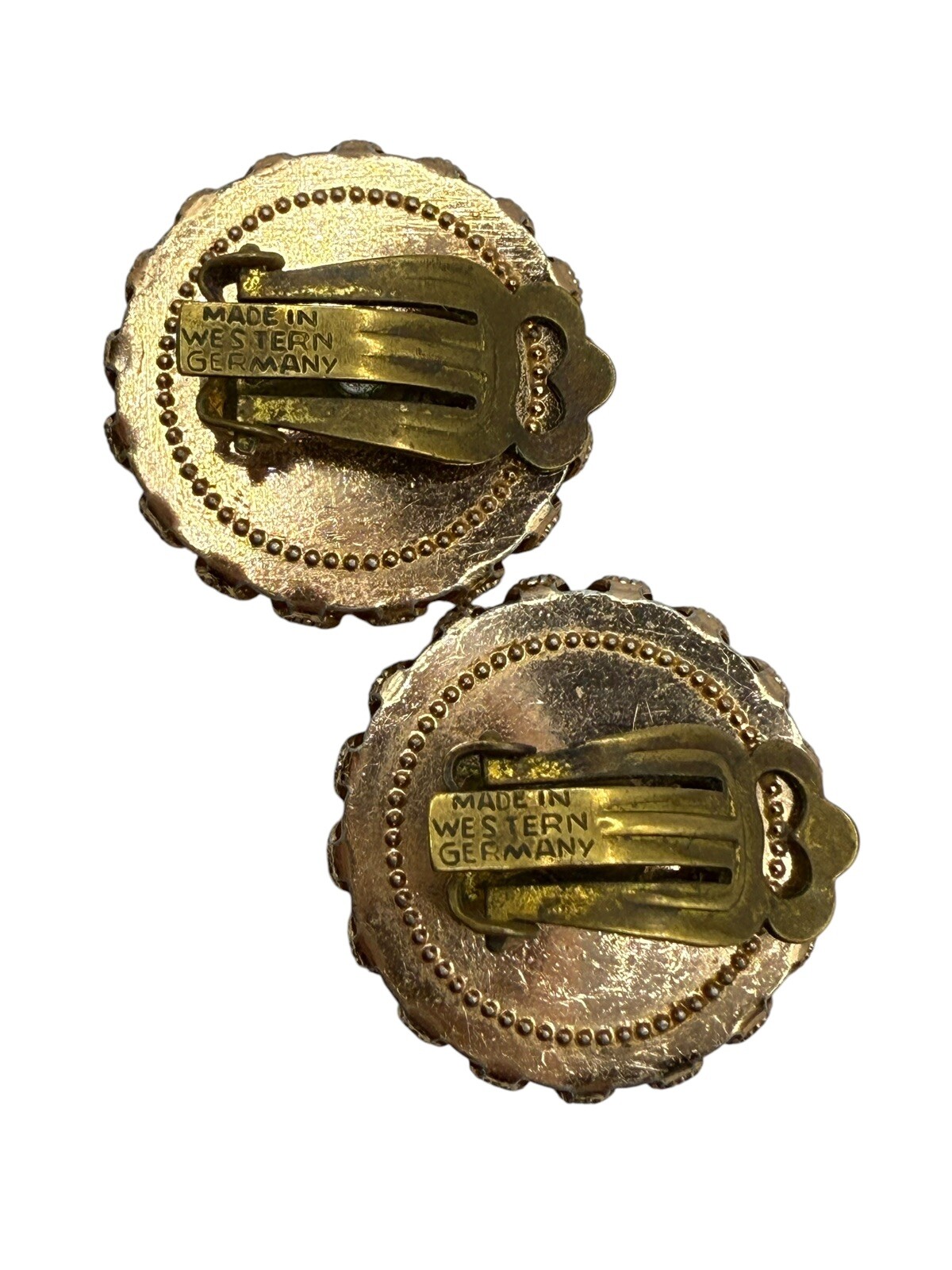 Vintage Western Germany Geode AB Glass Rhinestones Earrings Clip On