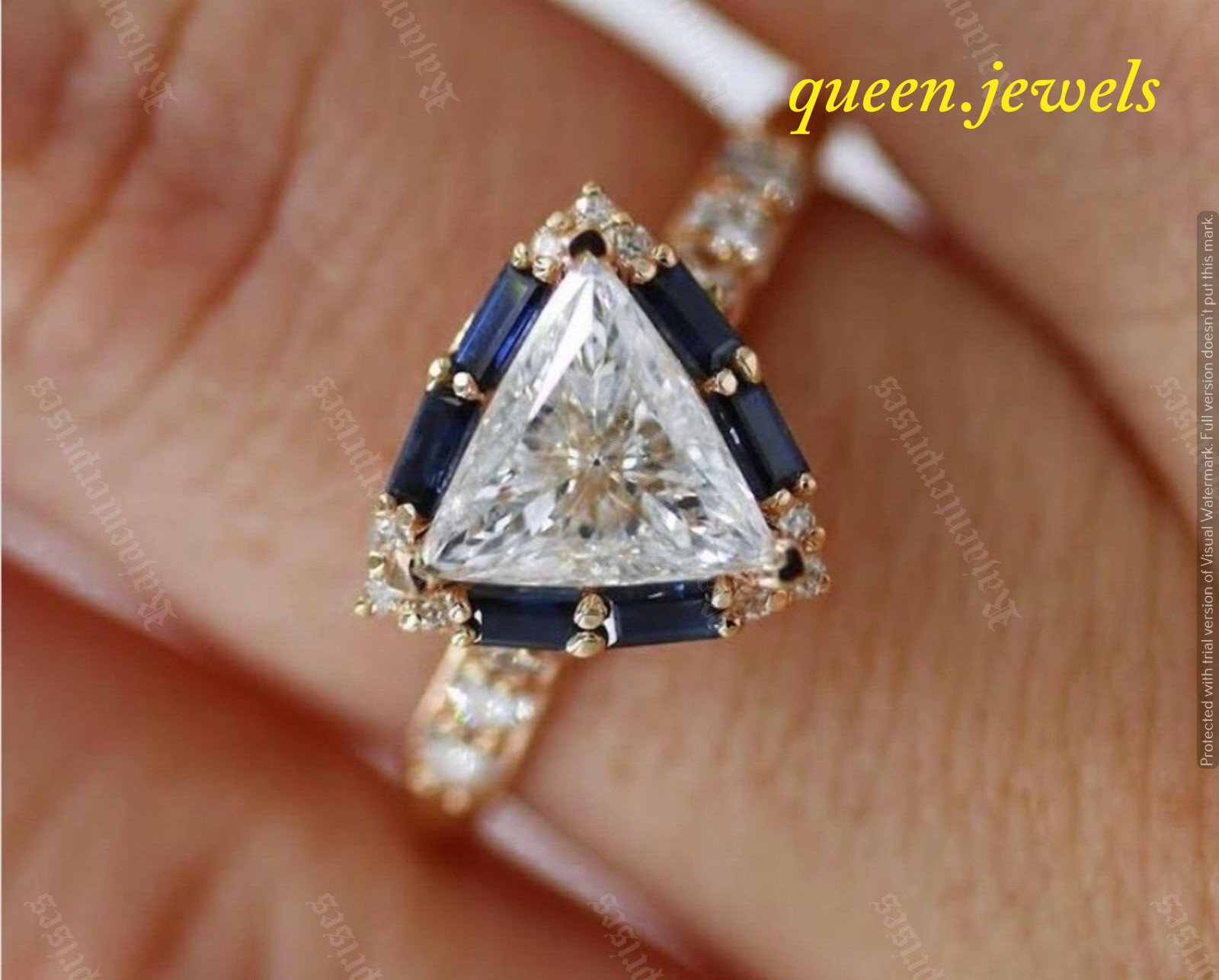 2CT Lab-Created Triilion Cut Diamond Vintage Halo Ring 14K Yellow Gold Finish