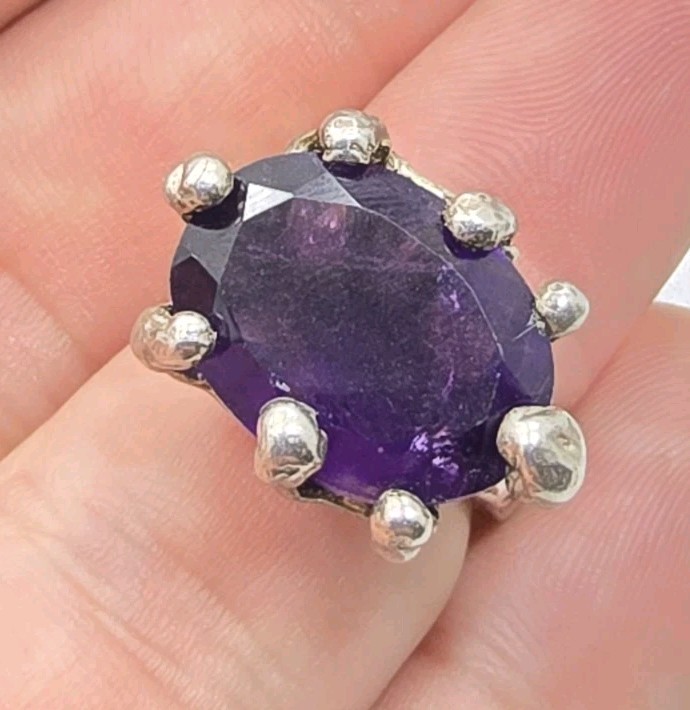 Beautiful Vintage Sterling Silver 925 Brutalist Amethyst Ladies Ring Size 5