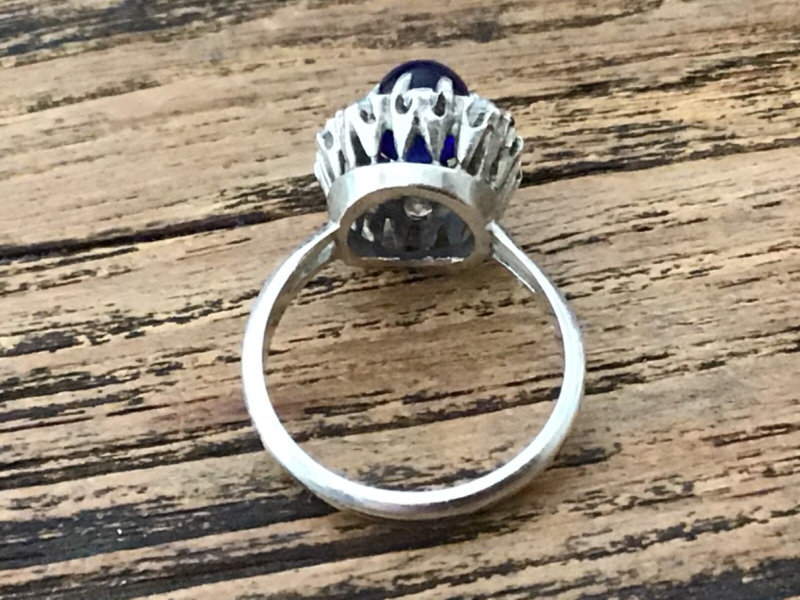 Vintage Sterling Silver 925 Ring With Blue Sapphire and 10 Cz’s Size 6, Weight 4