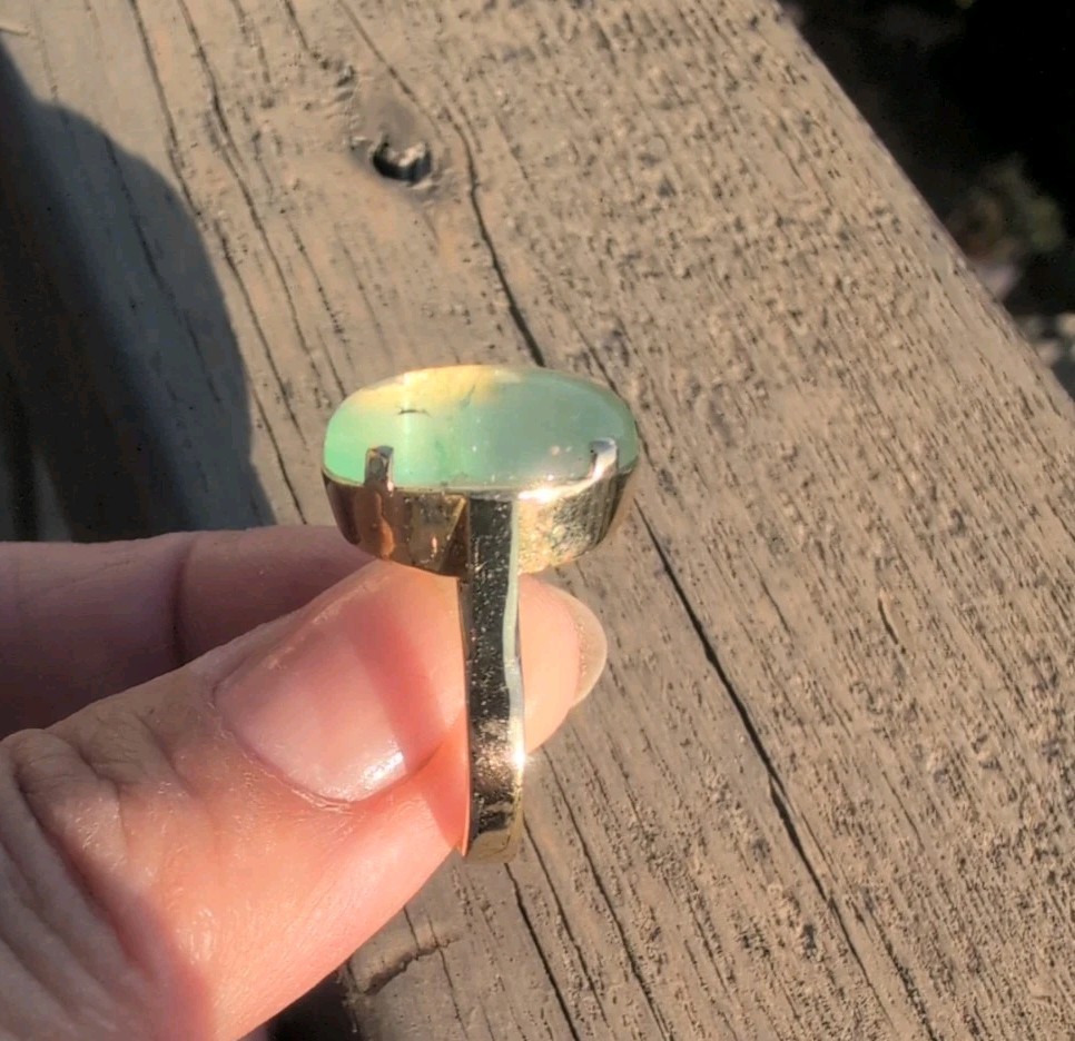 Beautiful 14 K Vintage Ring With Large Green Beryl SIze 6.75-7