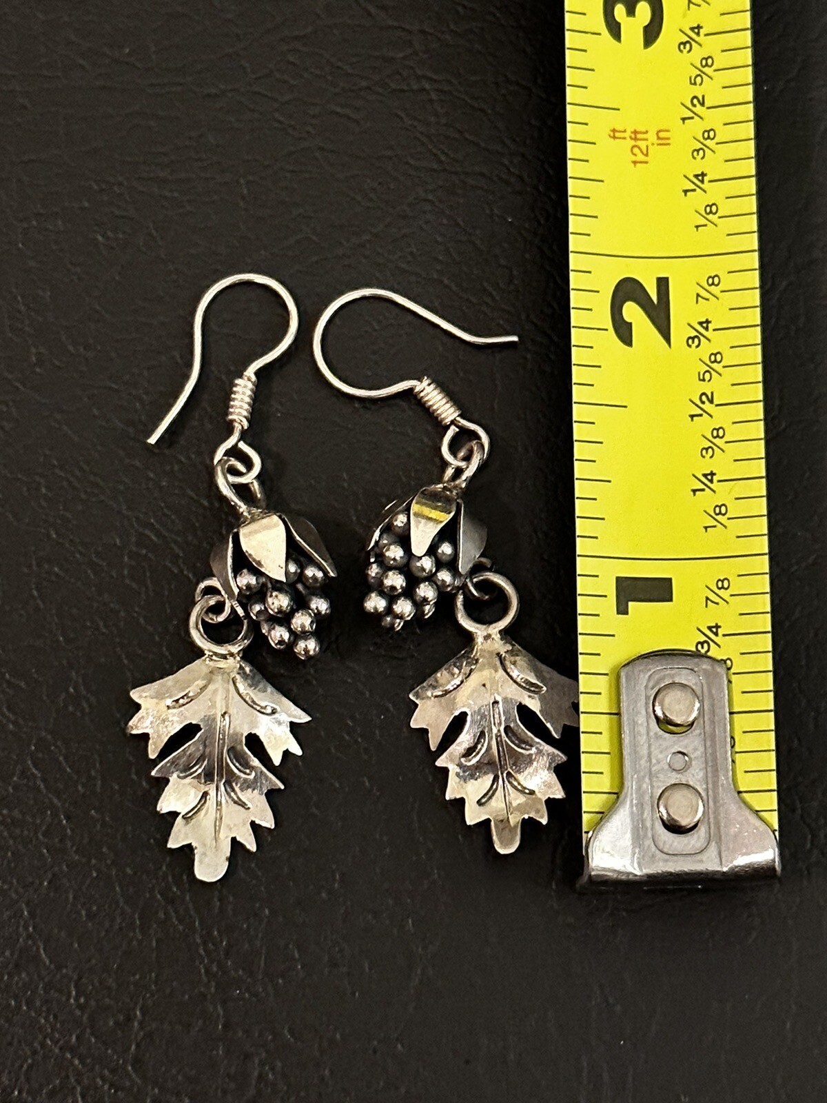 VINTAGE STERLING SILVER EARRINGS BUNCH OF GRAPES DANGLES Made In Mexico 925