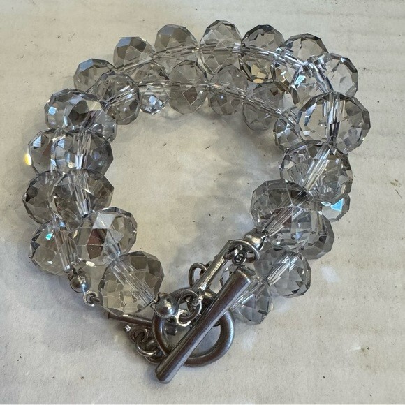 Lot of 4 Vintage Clear Crystal Cut Faceted Glass Bead Necklaces & Bracelets Set