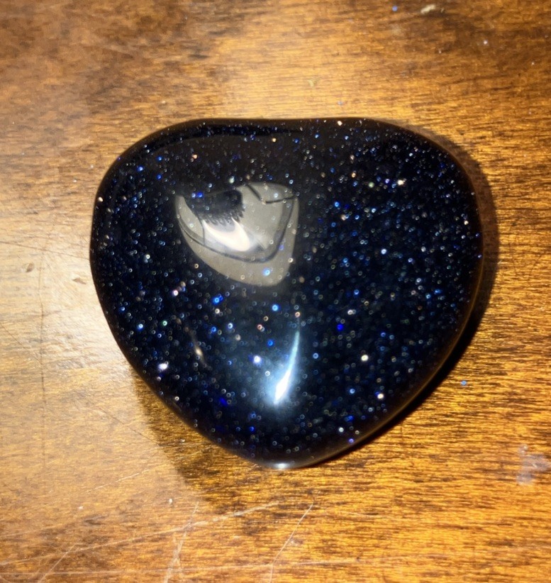 Heart Shaped Pendant Goldstone Dark Blue Sparkling Silica Glass