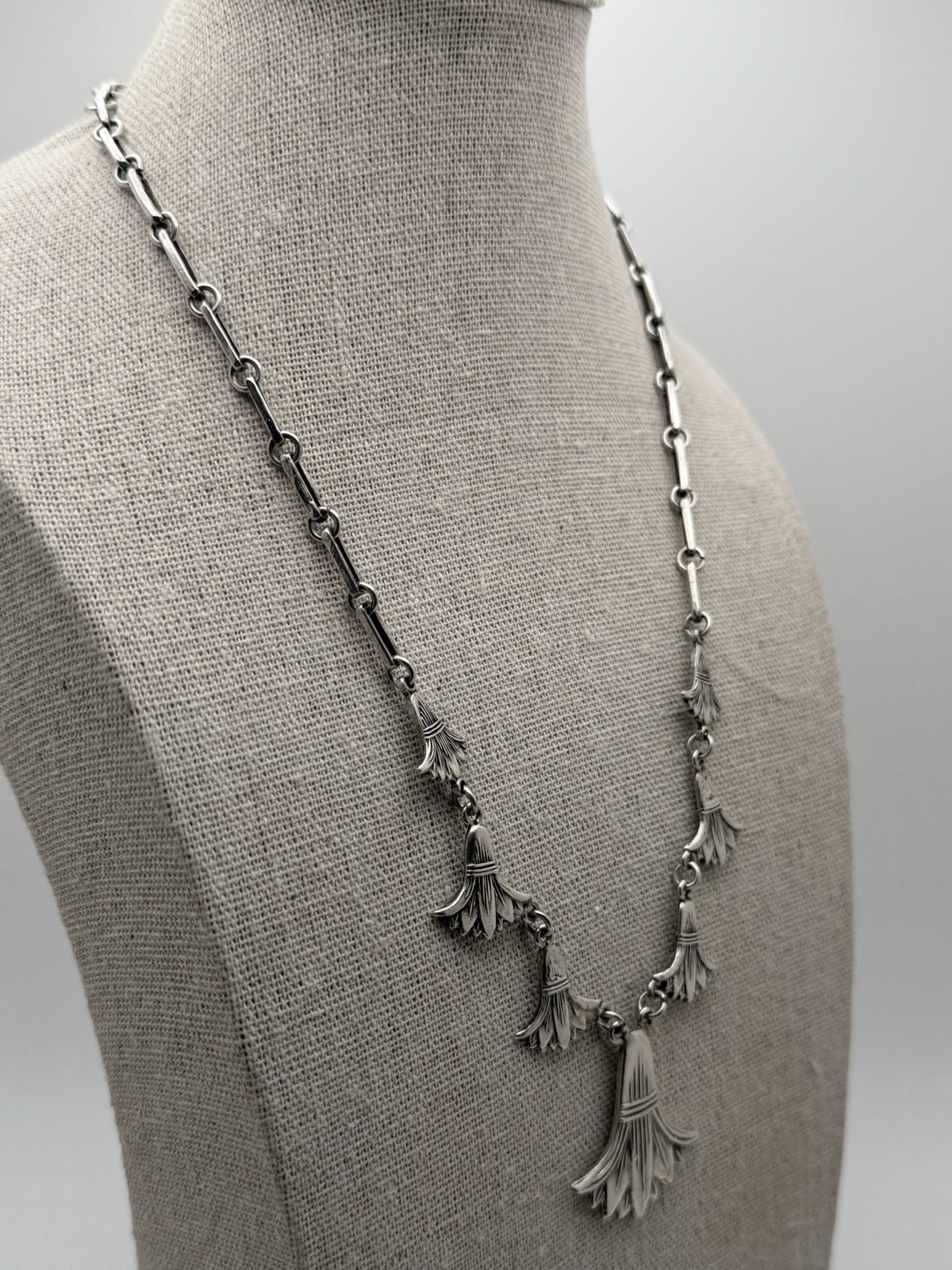 Vintage Egyptian Revival 800 Silver Lotus Pendants And Chain Necklace 18”