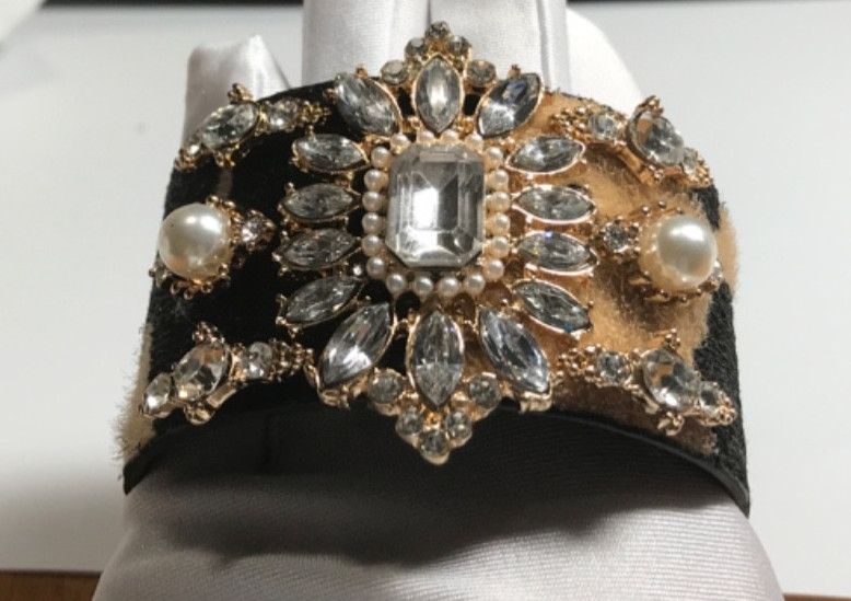 Vintage Cuff Bracelet Faux Fur Rhinestones Faux Pearls Statement Runway