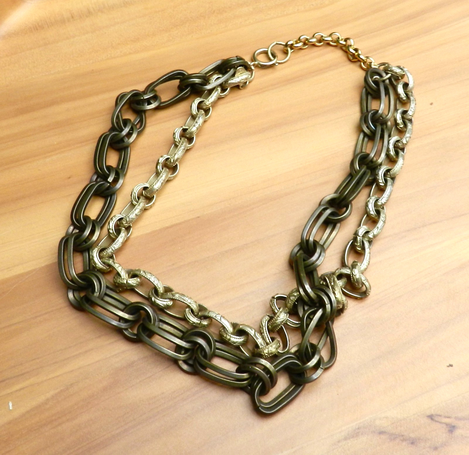 Vintage Catherine Popesco France Necklace Contrasting Double Chains Heavy 18″