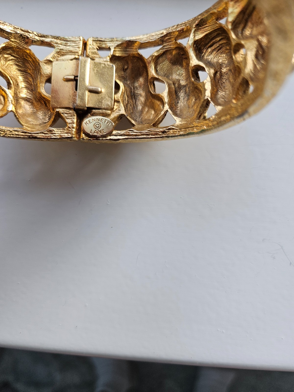 RARE AND VINTAGE KENNETH LANE GOLD BEADED SWIRLS HINGED CUFF BRACELET