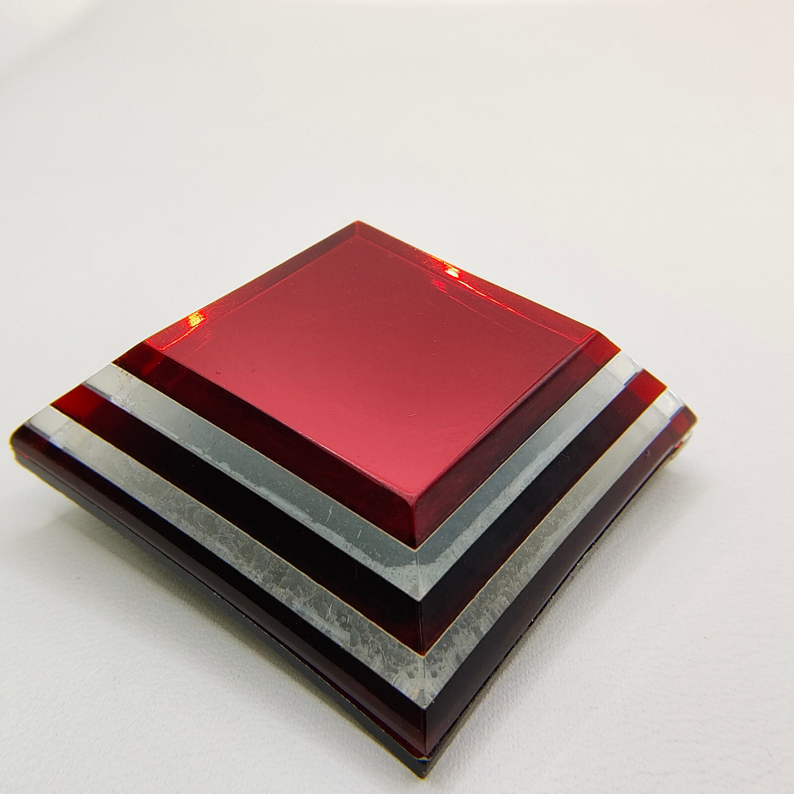 Vintage Minimalist Brooch Pin Red Layered Square Plastic Abstract Unique Signed