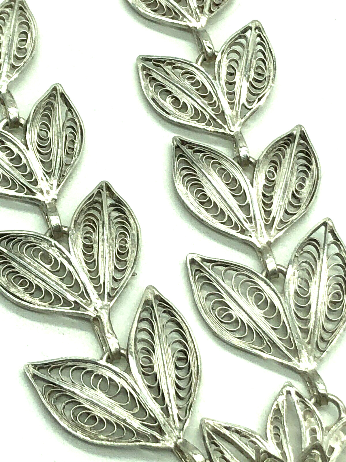 Filigree Necklace Cascading Leaves & Flower Sterling Silver 20+” Antique 1900s