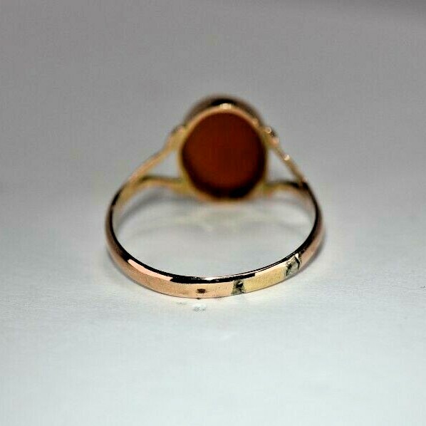 Vintage 9 Karat Rose &yellow Gold German Carved Sardonyx Cameo Ring European