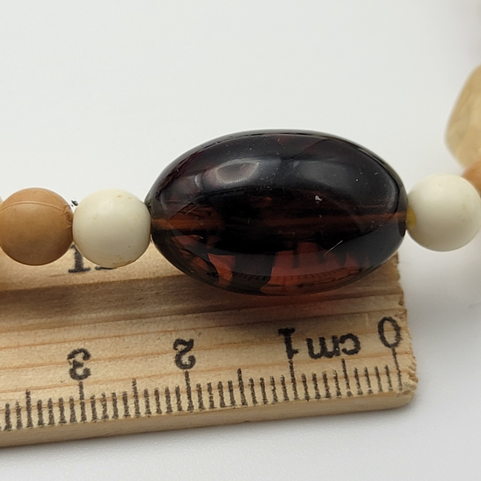 Vintage Earth Tones Lucite And Wood Beaded Necklace 32″ – Elegant Statement