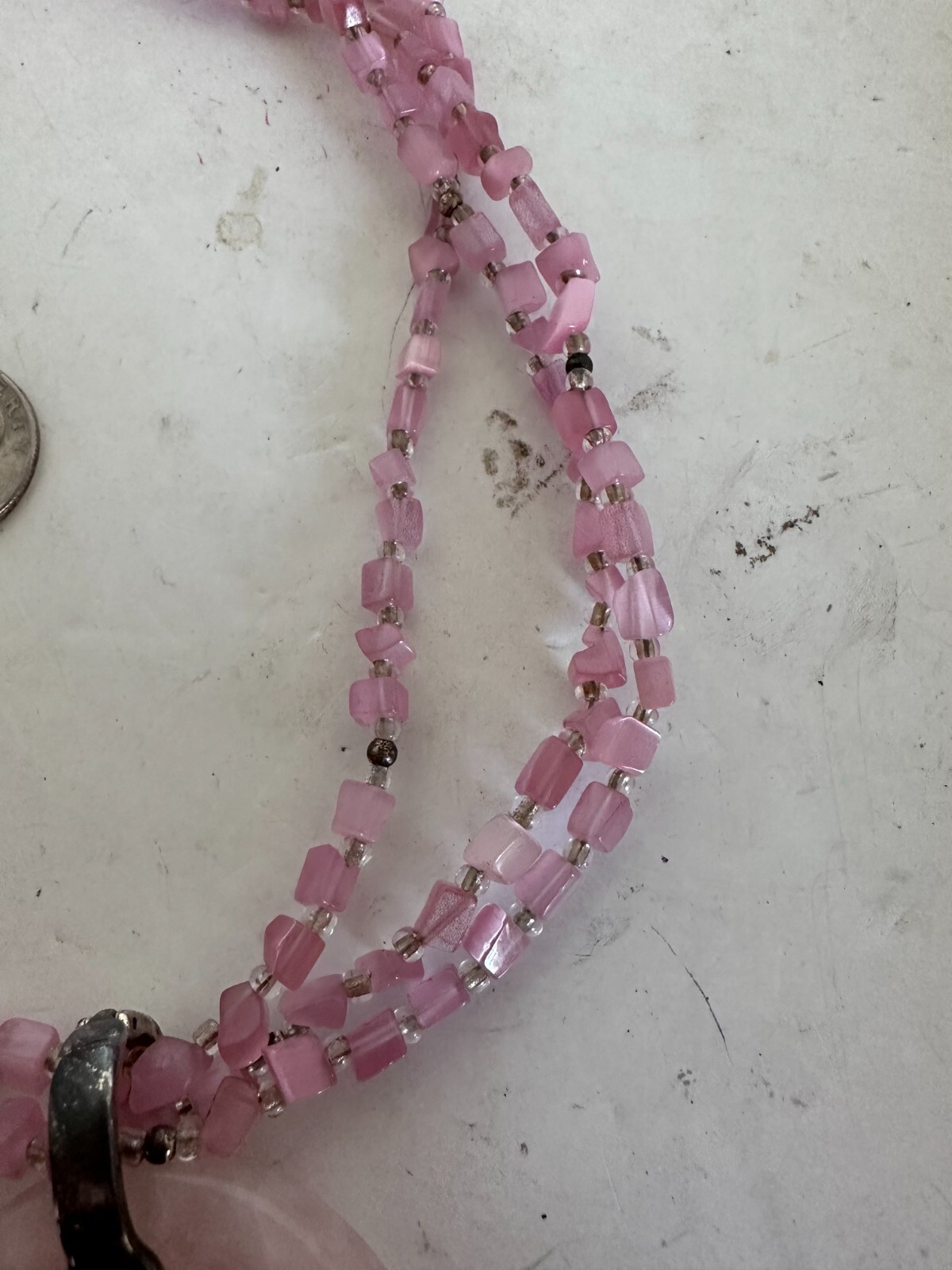 Vtg Pink Stone Multi Strand Necklace N1085