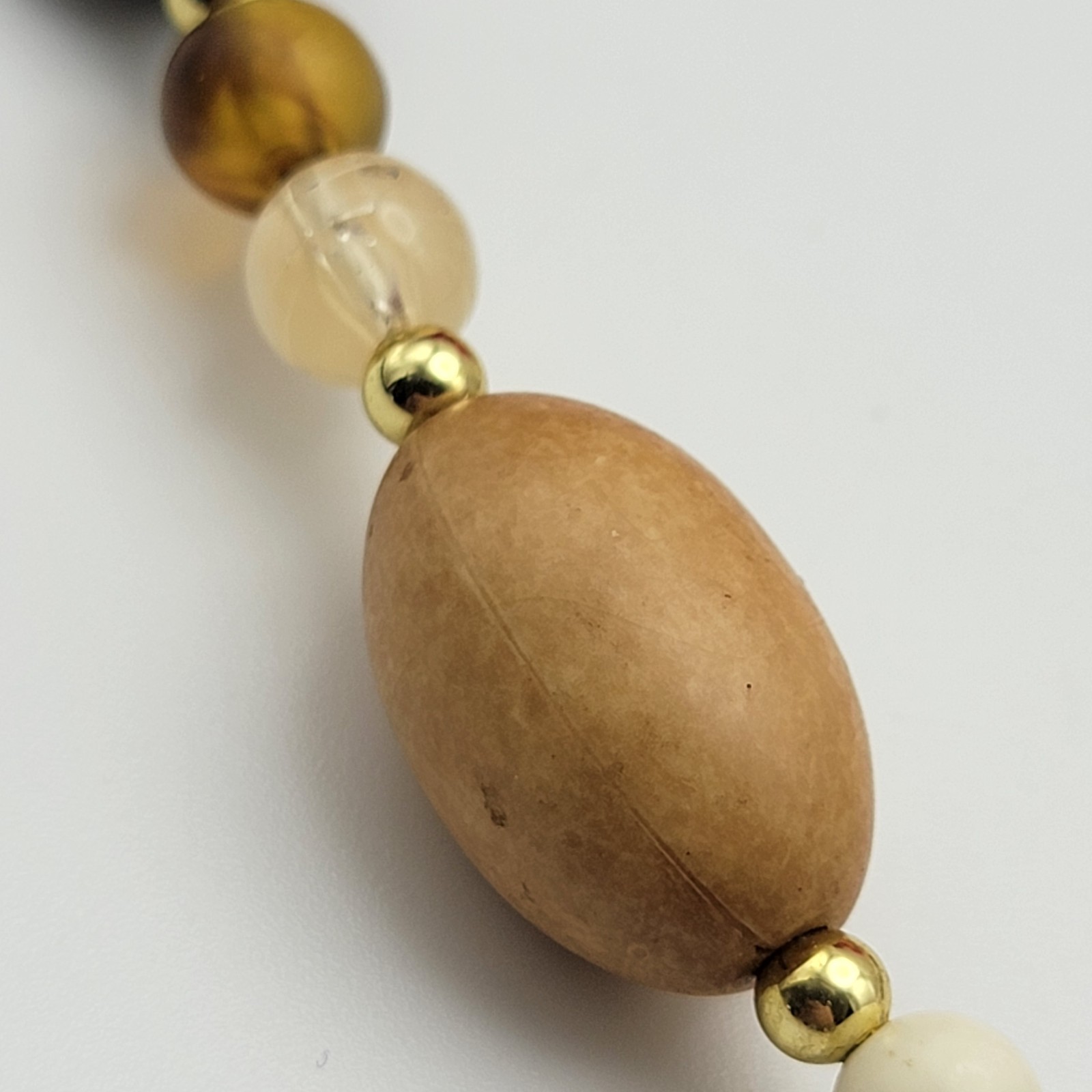 Vintage Earth Tones Lucite And Wood Beaded Necklace 32″ – Elegant Statement