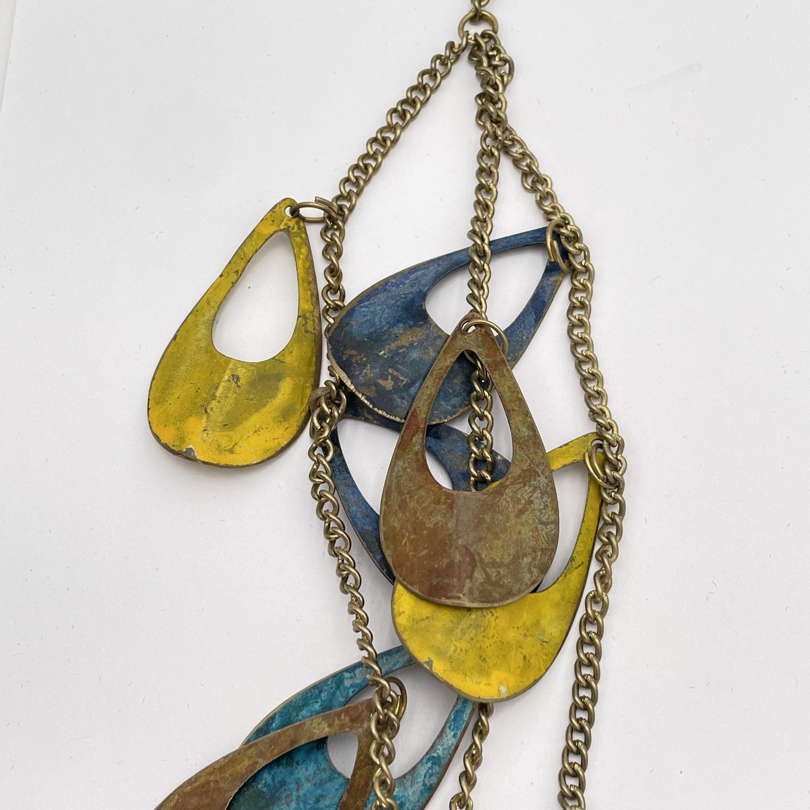 Boho Multicolor Teardrop Fringe Bib Statement Layered Necklace Gold Tone Chain