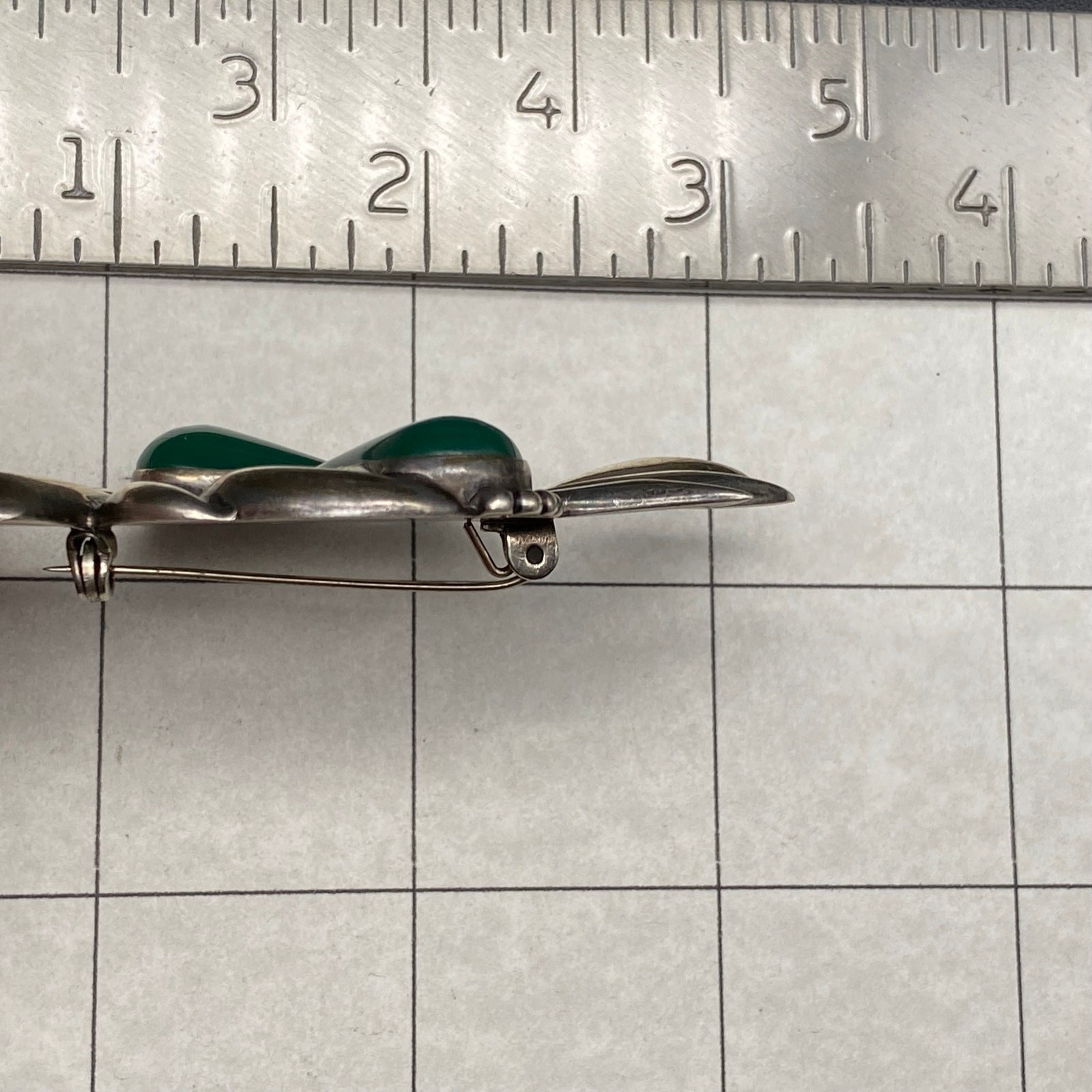 Vintage Mexico Green Onyx Sterling Silver Pin Brooch
