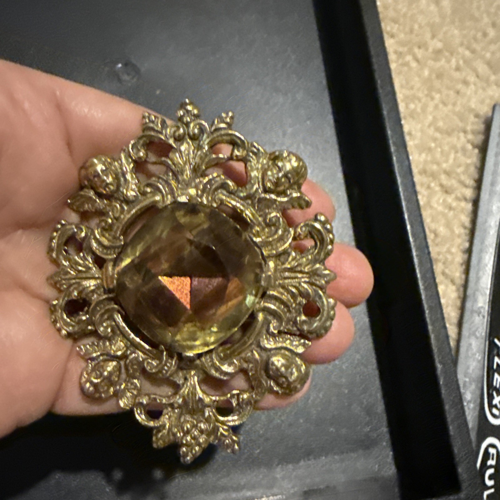 Large Estate Faux Topaz Jewel Pin Signed Zentall