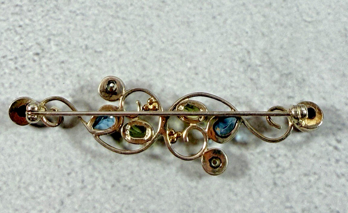 Vintage .925 Sterling Silver Pearl and Multi Stone Pin/Brooch